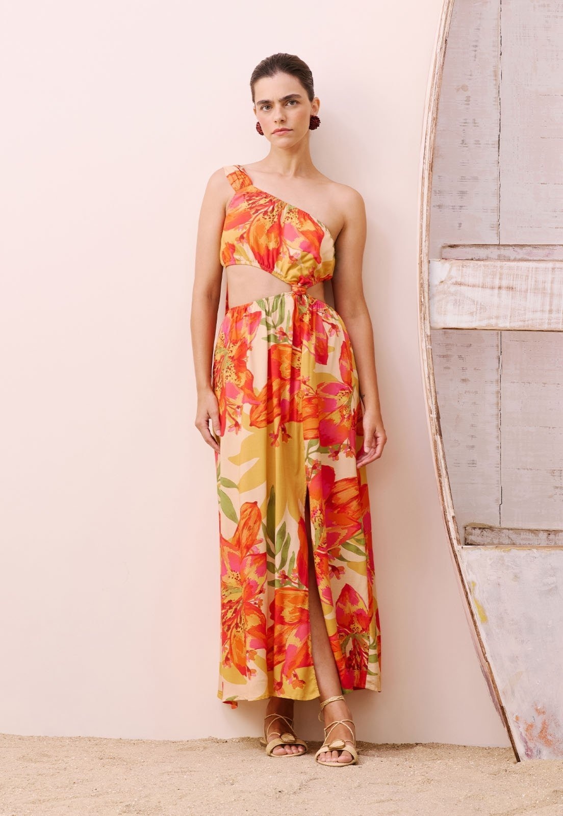 Imagem principal Vestido Maxi Midi Cut Out Estampado Carimbó CaCay amarelo