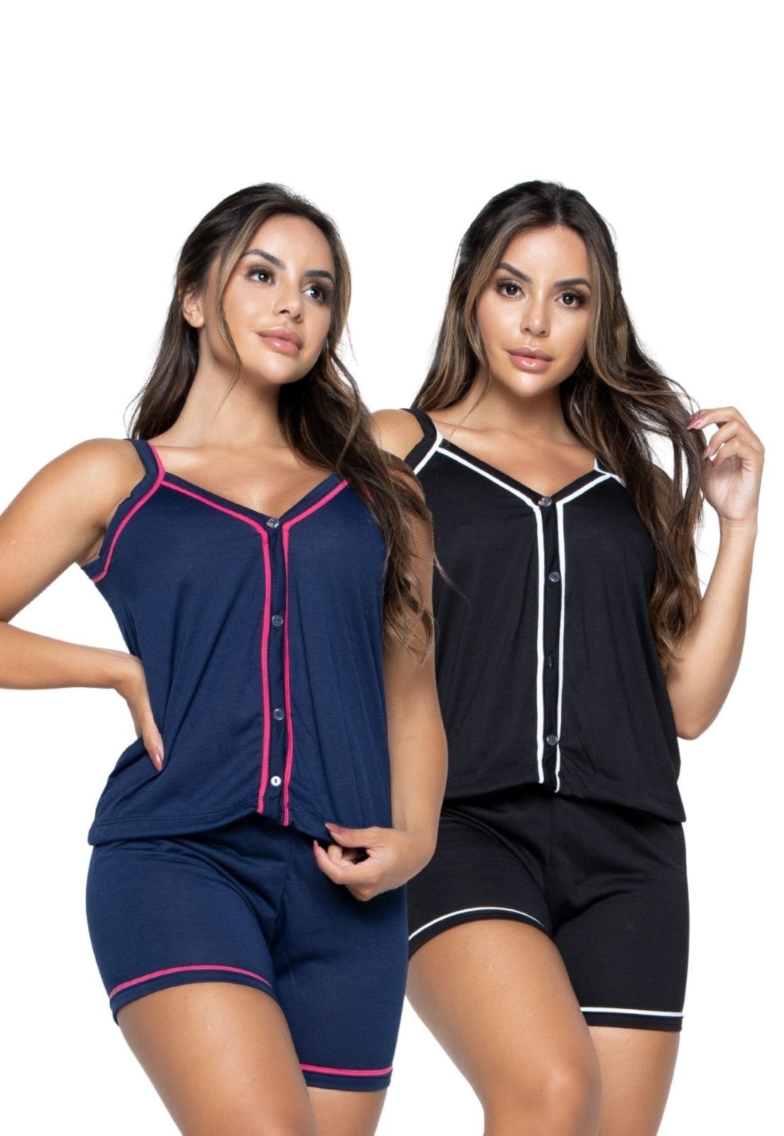 Imagem principal Kit 2 Pijama Alcinha Bravaa Store Curto Baby Doll Americano Blogueirinha Botão Adulto Amamentação 017 BRAVAA STORE multicolorido