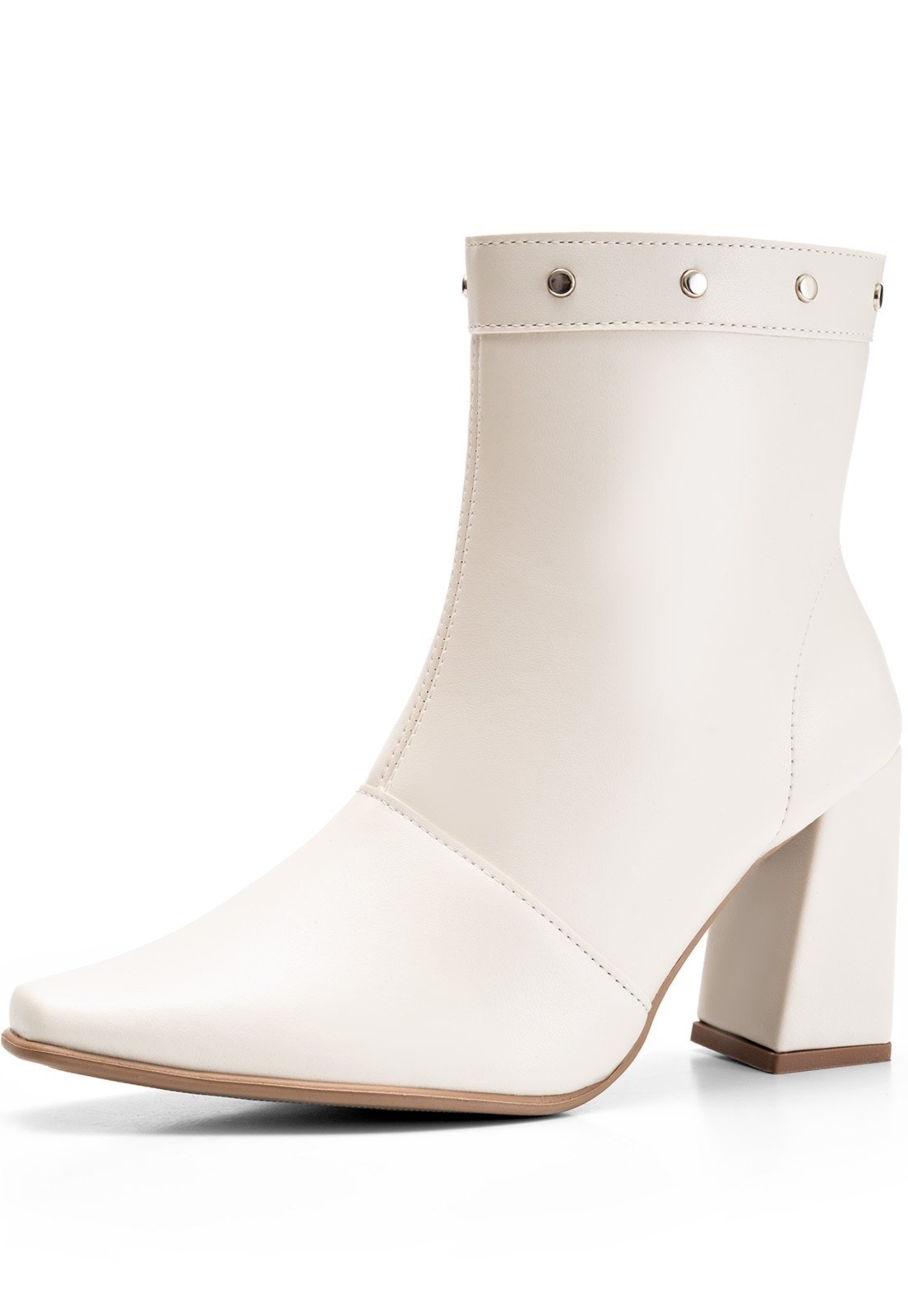 Imagem principal Bota Feminina Lumiss Salto Alto Bloco Cano Baixo Rebite Spike Off White LUMISS off-white white