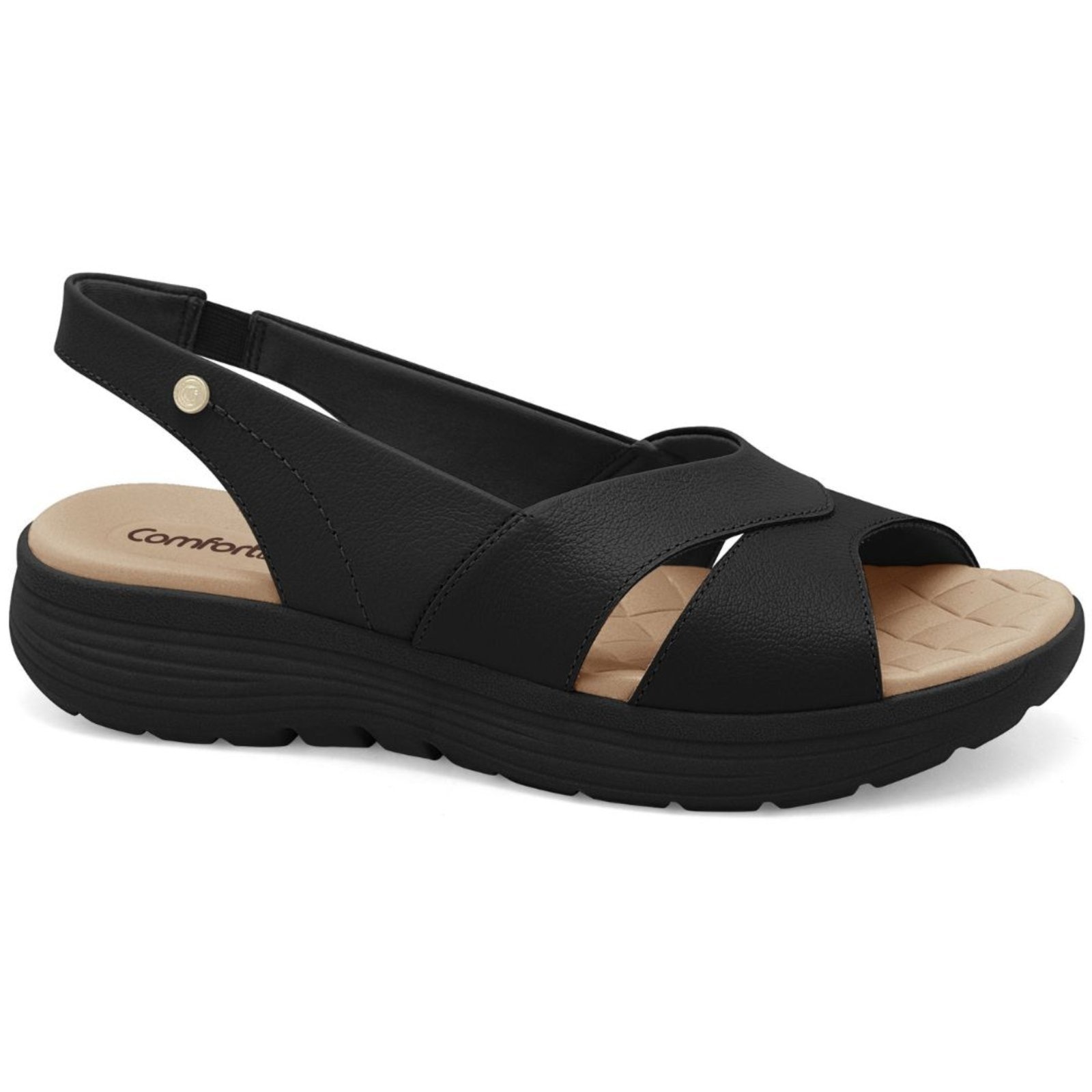 Imagem principal Sandália Feminina Couro Calce Fácil Preta Comfortflex 2543403-2 Comfortflex preto