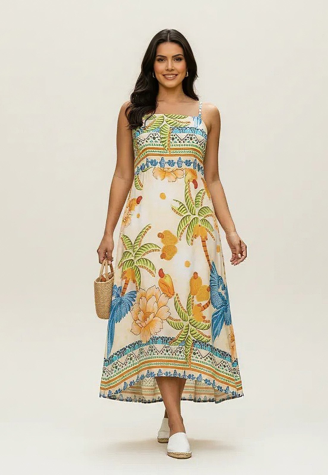 Imagem principal Vestido CabanaFree Midi Alça Fina Estampa Verão Vital Cabanafree estampado