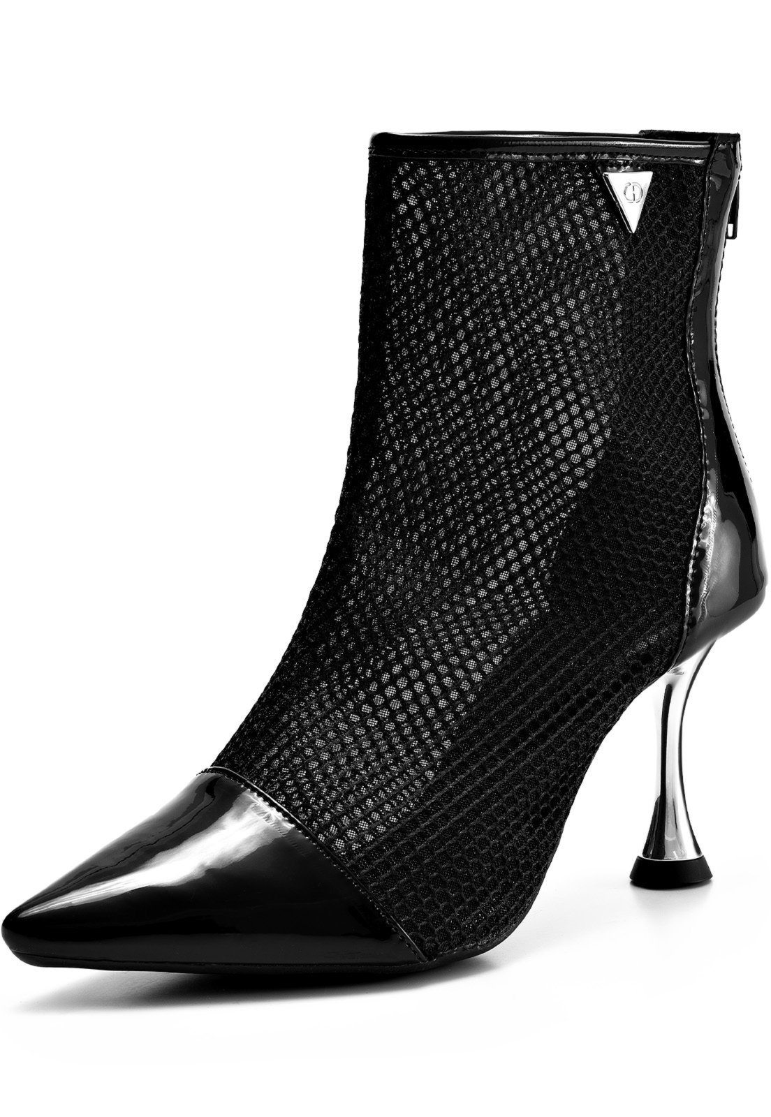 Imagem principal Bota Feminina Lumiss Cano Curto Salto Alto Fino Metalizado Tela LUMISS preto