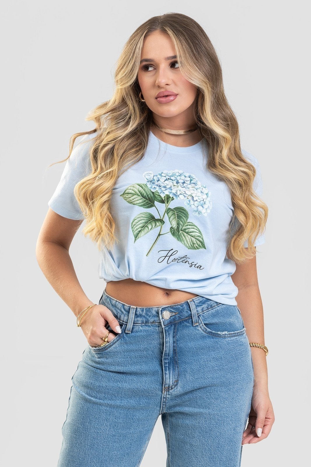 Imagem principal Camiseta Feminina Cianitas Estampa Hortênsia Cianitas azul