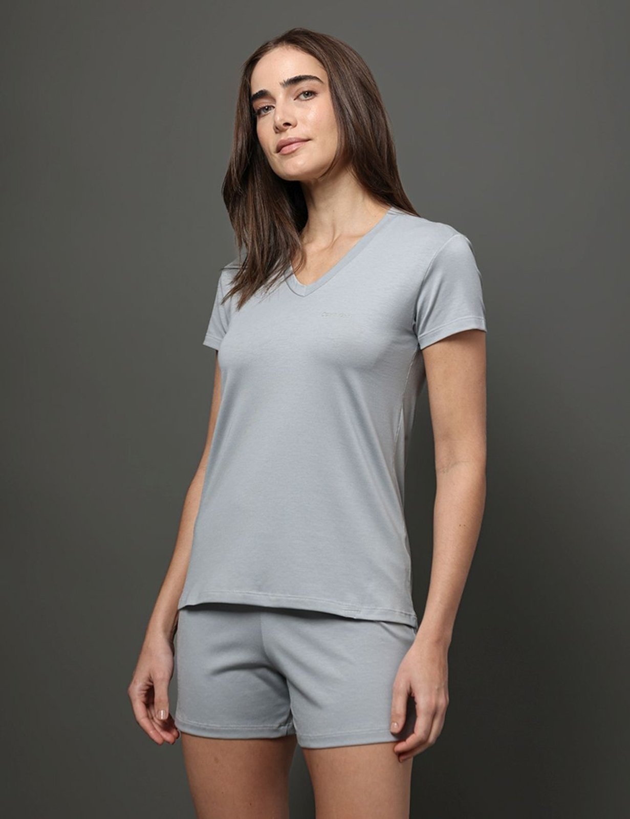 Imagem principal Pijama Feminino Manga Curta e Short Pima Cotton - Light Grey Calvin Klein Jeans cinza grey