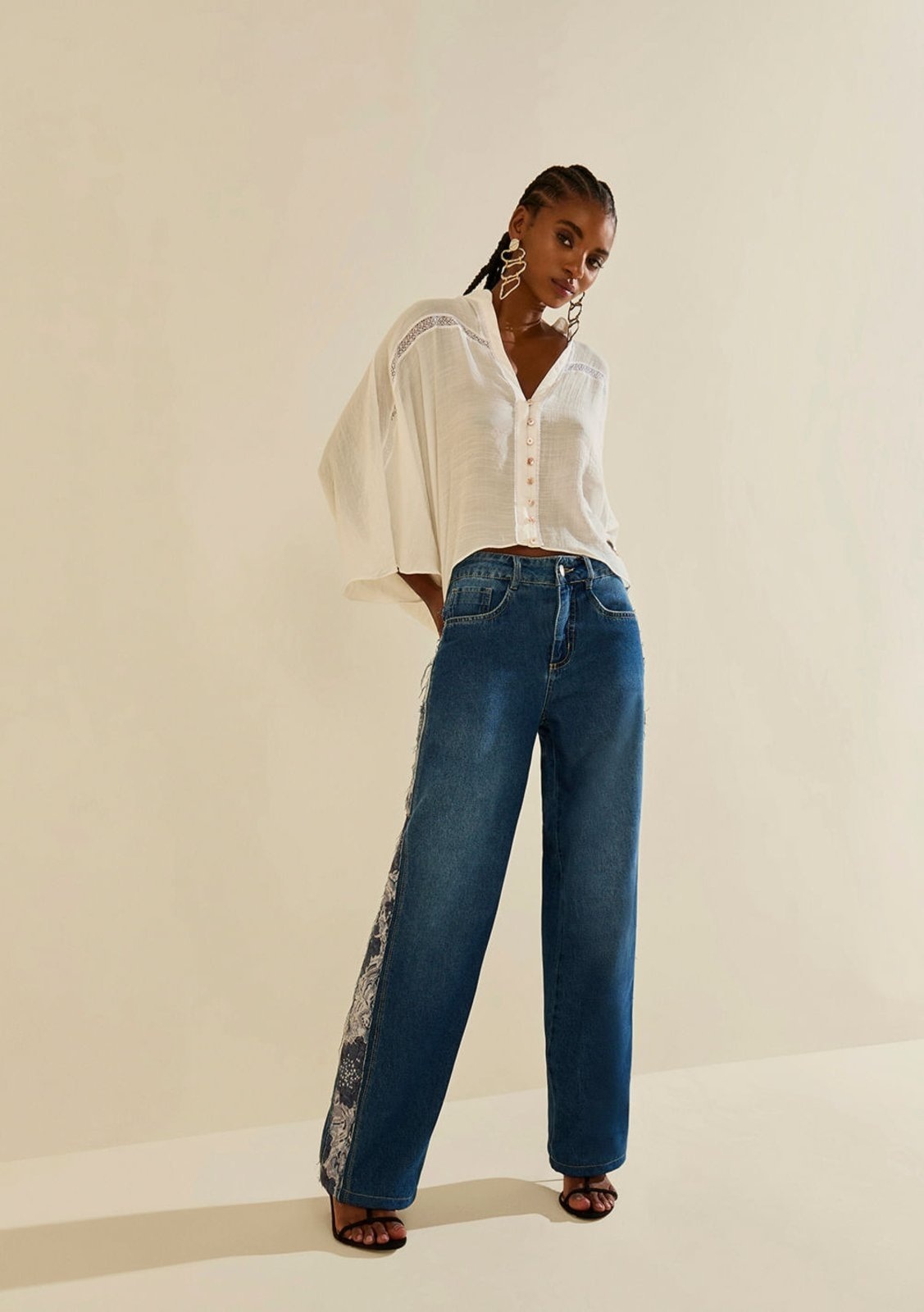 Imagem principal Calça Morena Rosa Wide Média Azul Morena Rosa azul rosa