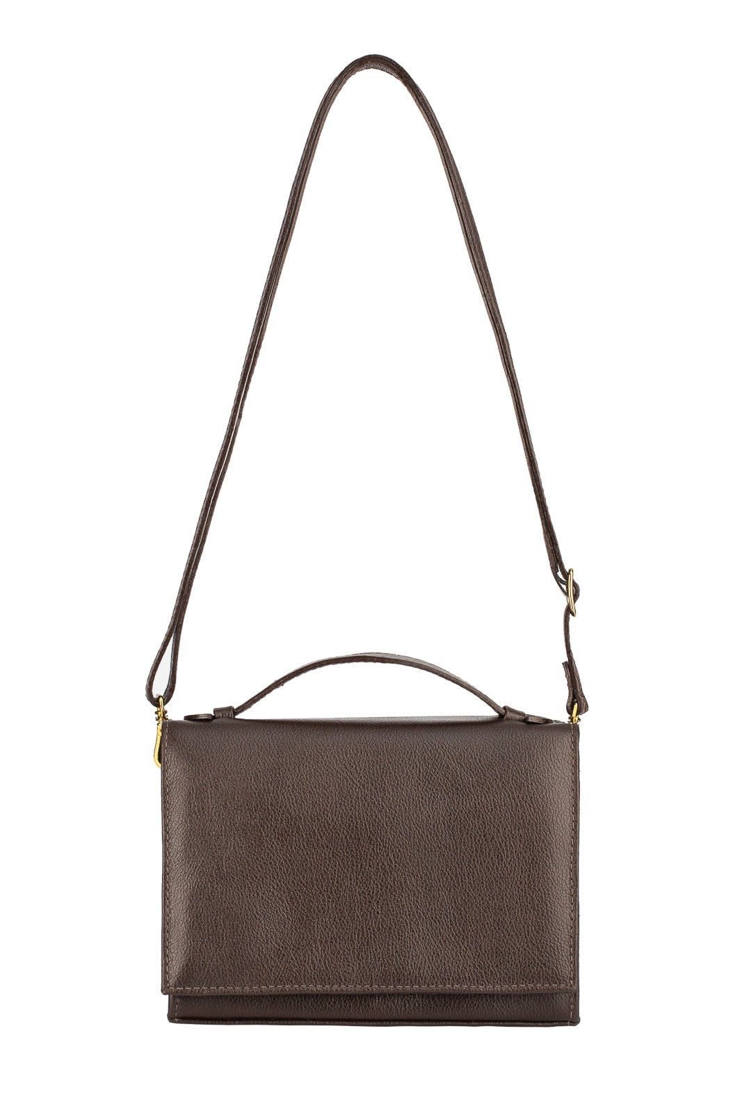 Imagem principal Bolsa pequena transversal de couro liso Deise - Café Andrea Vinci azul