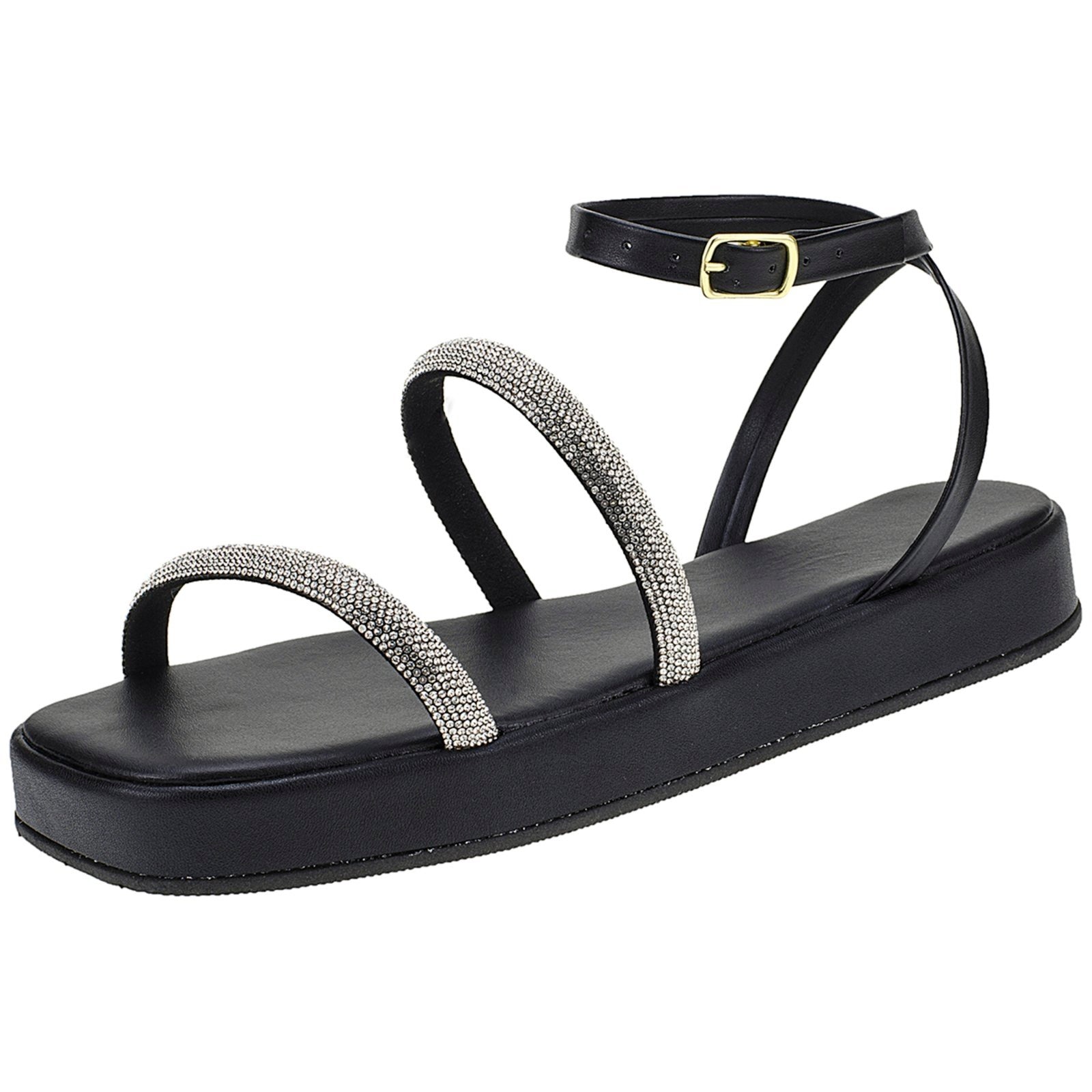 Imagem principal Sandalia Fem Flatform Strass Moda Conforto CIA DOS PASSOS preto