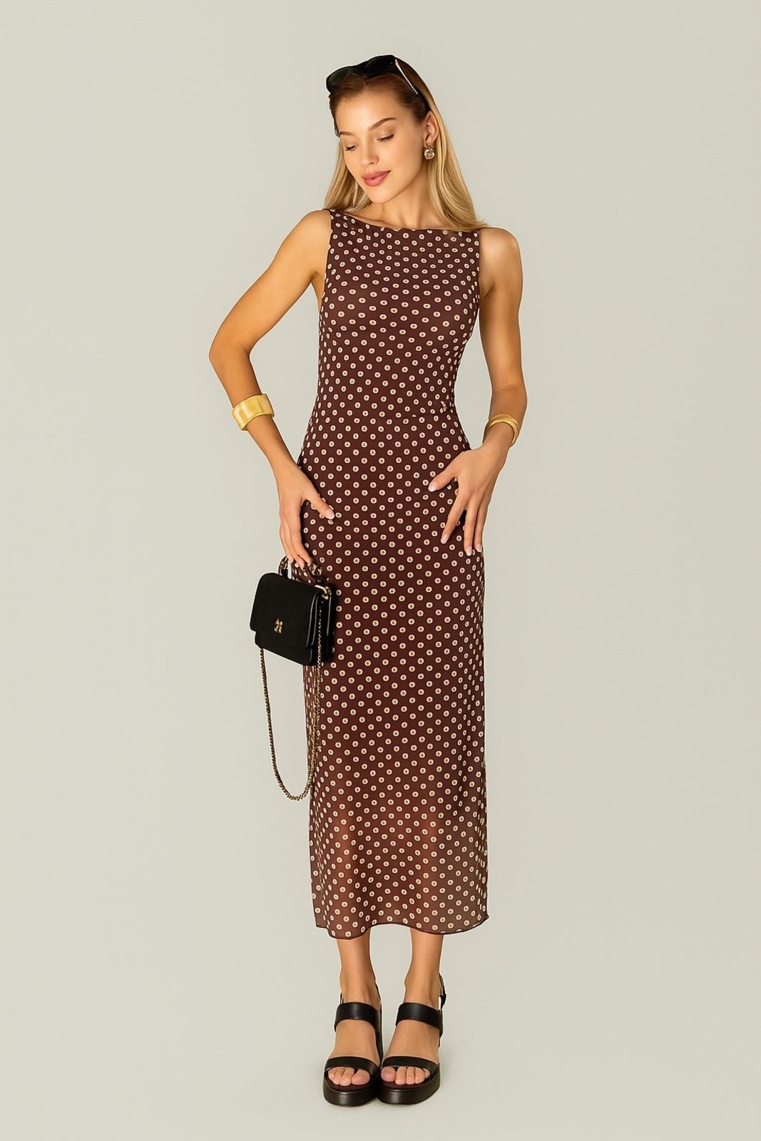 Imagem principal Vestido Regata de Tule Midi D Bell Outlet Fashion Poá D BELL OUTLET FASHION marrom