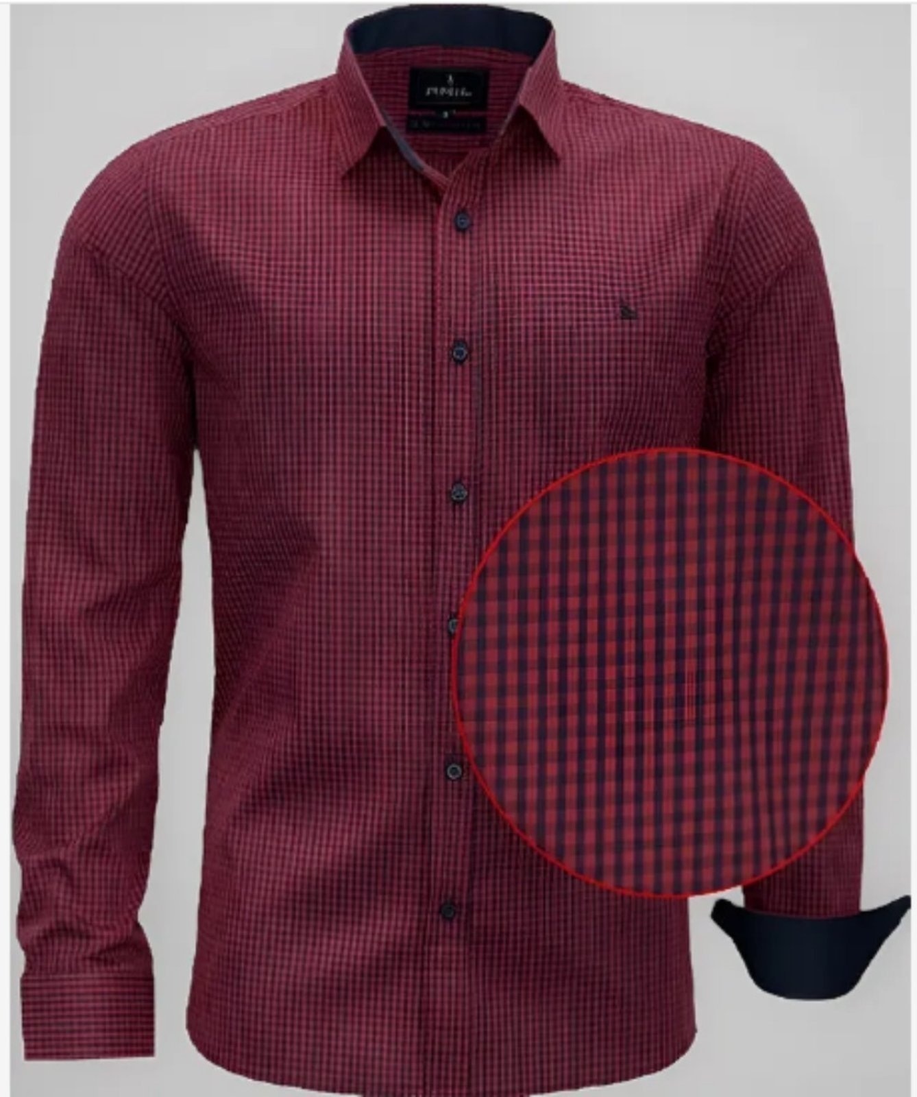 Imagem principal Camisa Social Amil Slim Buzz Algodão Micro Xadrez Manga Longa Luxo Cor10 Amil vermelho