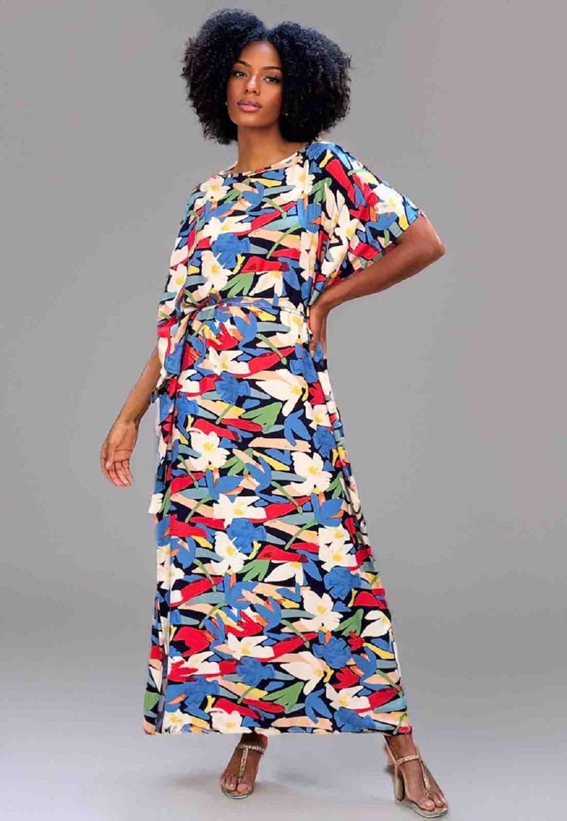 Imagem principal Vestido Kaftan Viscose Longo Estampa Floresce Amazonia Vital azul/branco/estampado/vermelho