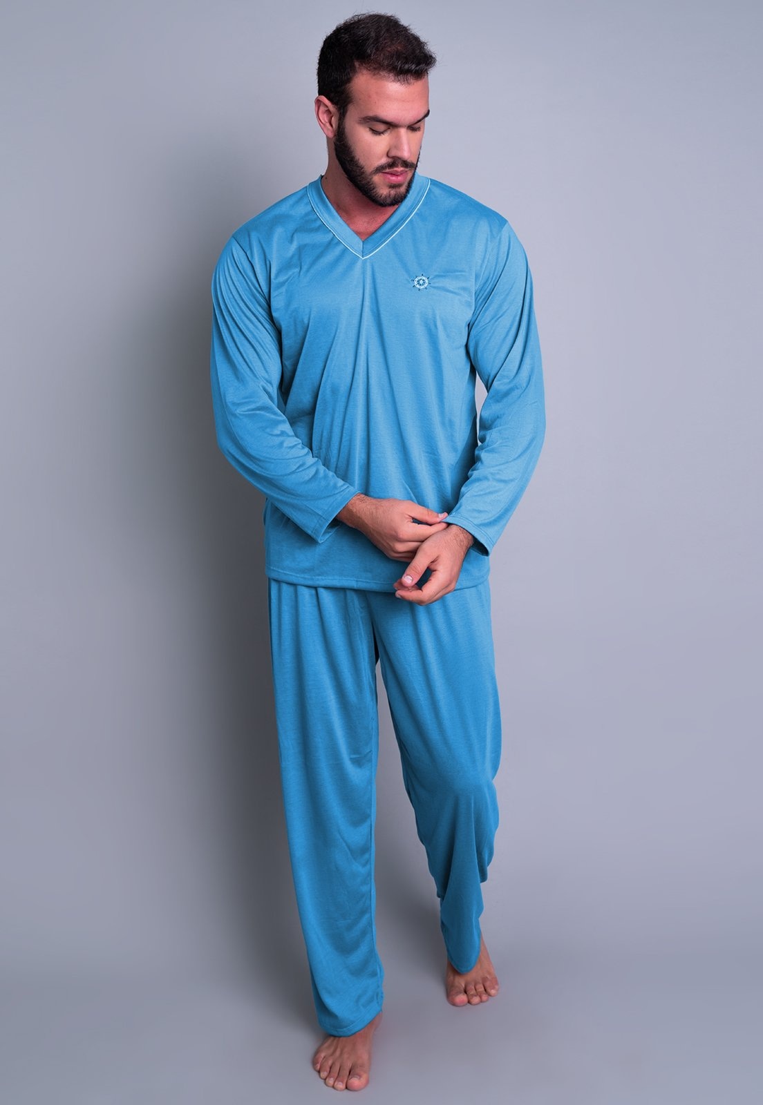 Imagem principal Pijama Longo MVB Modas Blusa Manga Comprida E Calça Adulto Claro Mvb Modas azul