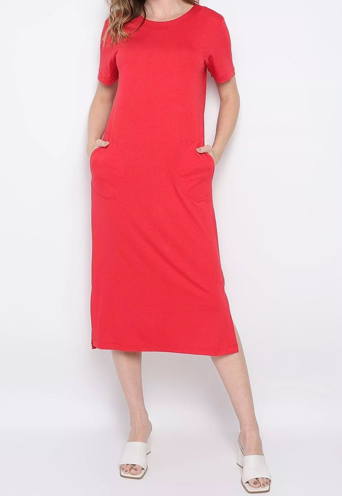 Imagem principal Vestido Viscolycra Maria Paes Midi de Manga Maria Paes vermelho