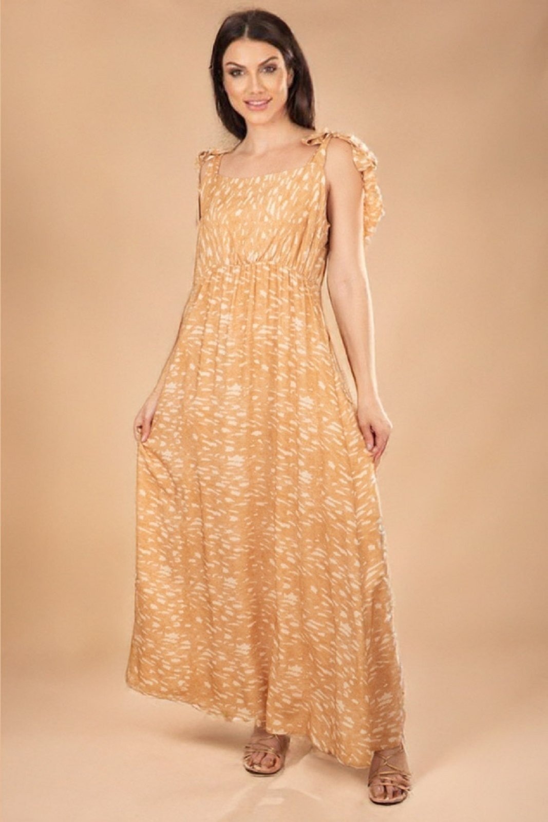 Imagem principal Vestido Longo Apioba Viscose com Amarração no Ombro Dunas Do Nordeste Amazonia Vital amarelo