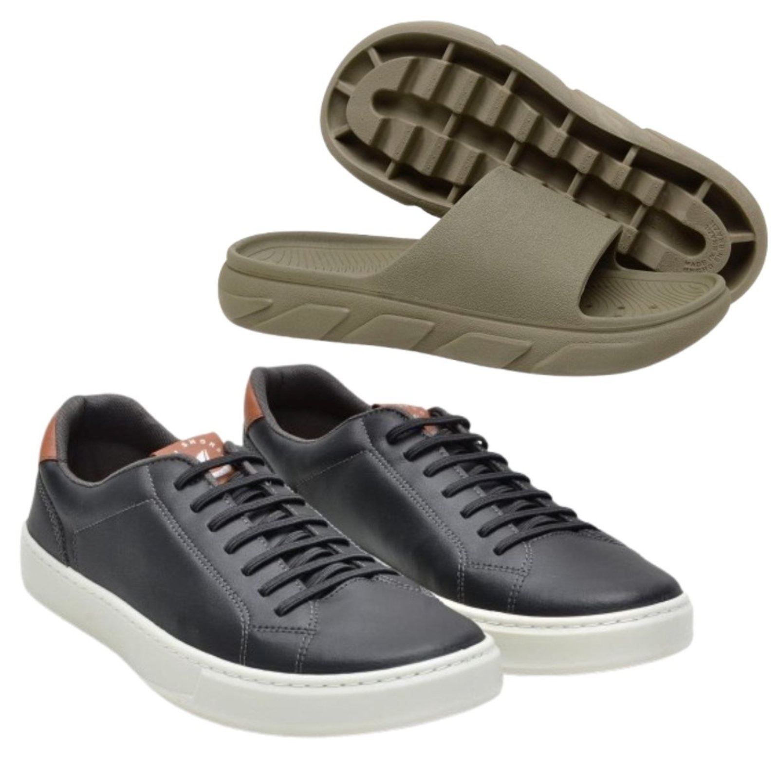 Imagem principal Kit Sapatenis Masculino Anna Andrade Tênis Casual e Chinelo Slide Versátil Verde Militar Anna Andrade preto/verde militar verde