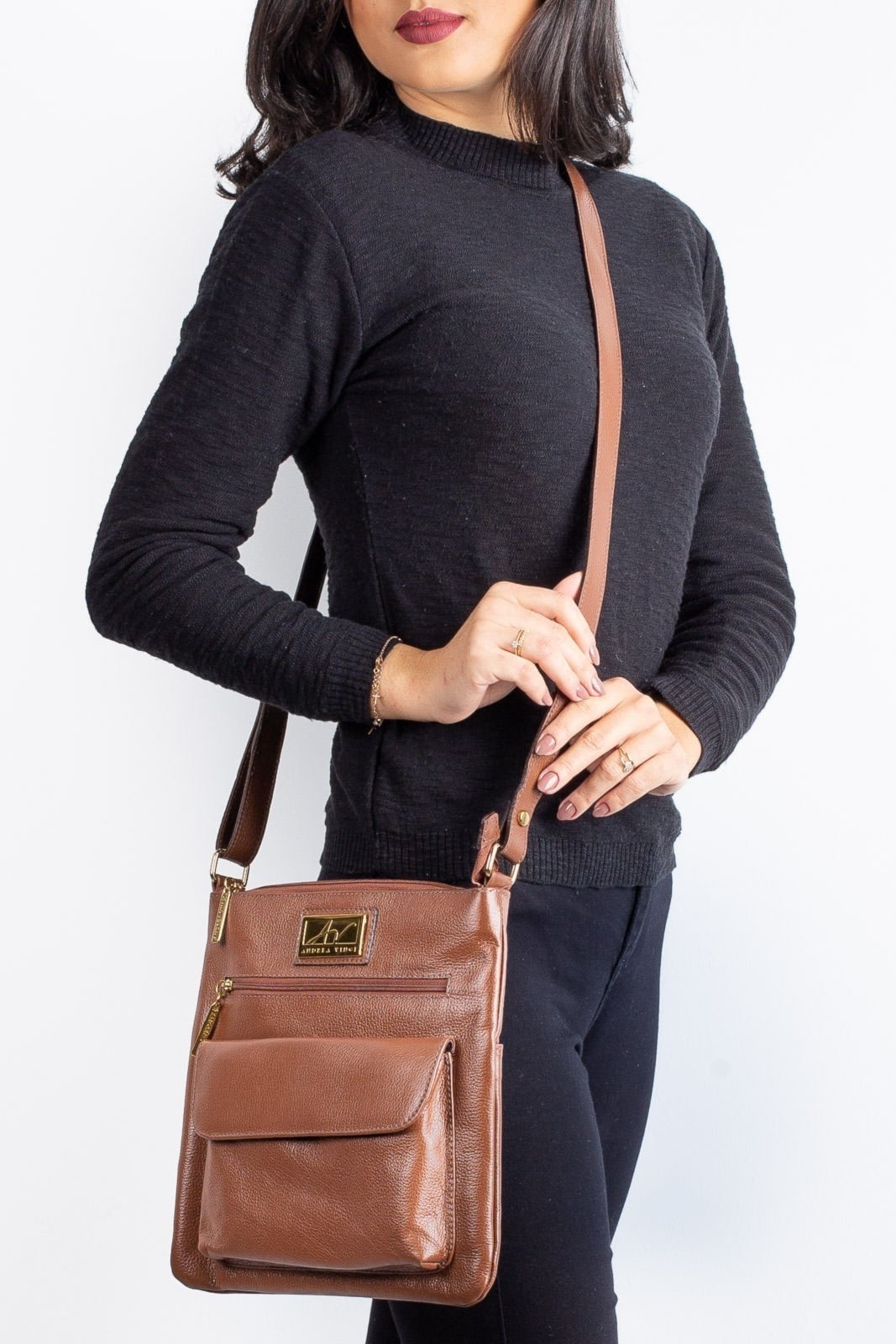 Imagem principal Bolsa transversal de couro liso Karen - Whisky Andrea Vinci vermelho