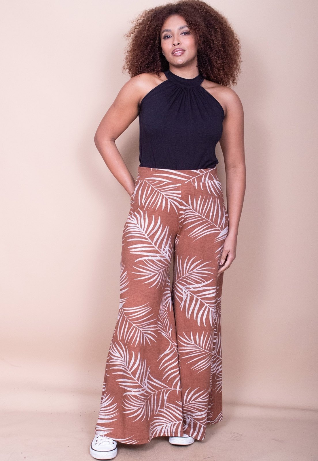 Imagem principal Calça Cabanafree Pantalona Granja Malha Estampa Palmas da Terra Cabanafree estampado/multicolorido/off-white