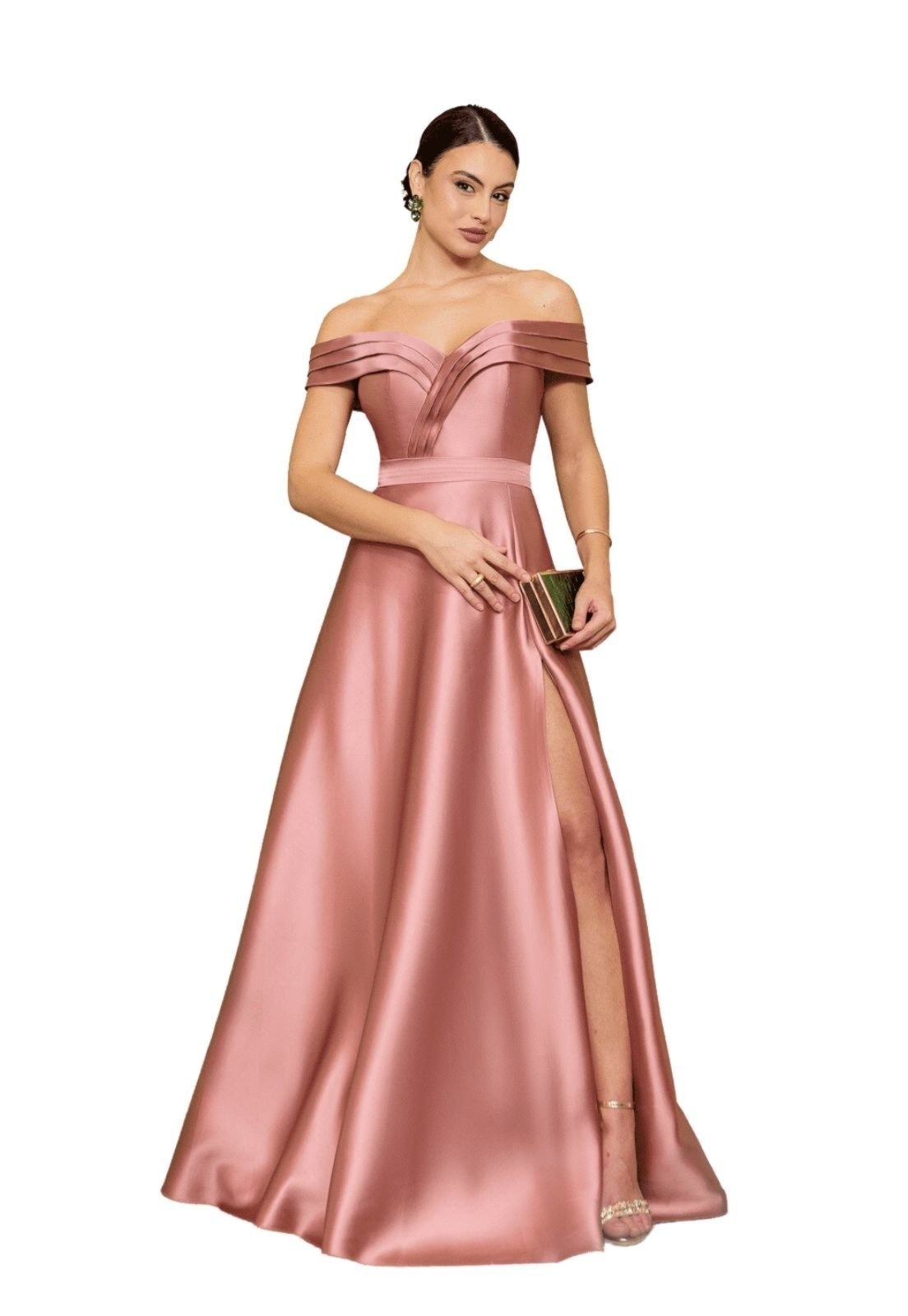 Imagem principal Vestido Longo de Festa Madrinhas Princesa Ombro à Ombro com Fenda Elegante Madélyn Cia do Vestido rosê