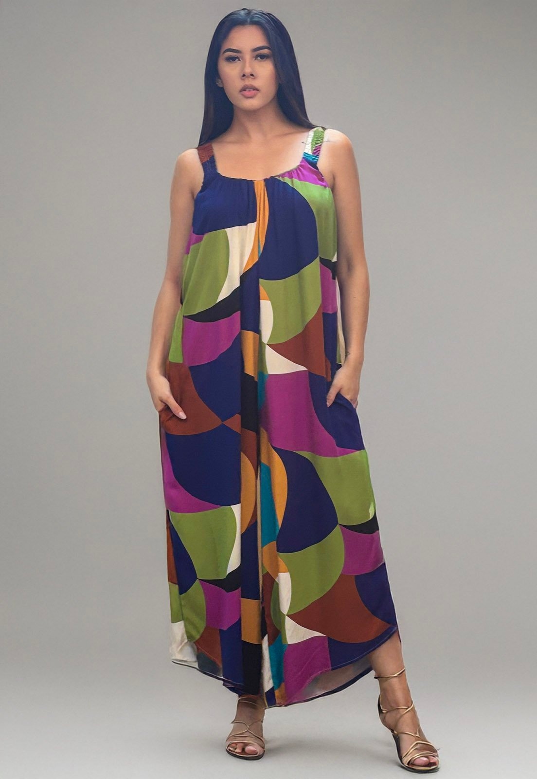 Imagem principal Macacão Amazonia Vital Saruel Viscose Alça com Elástico Estampa Jardim Amazonia Vital azul/estampado/multicolorido/preto/roxo azul