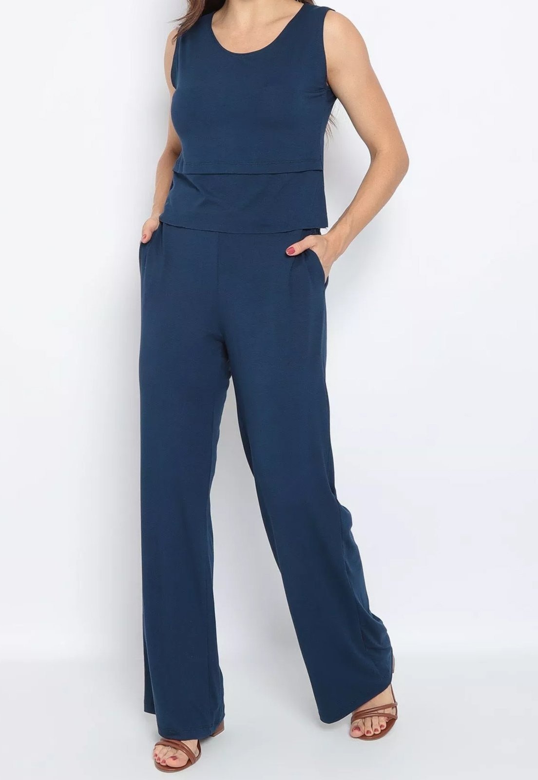 Imagem principal Conjunto Viscolycra Maria Paes Calça e Regata Marinho Maria Paes azul marinho