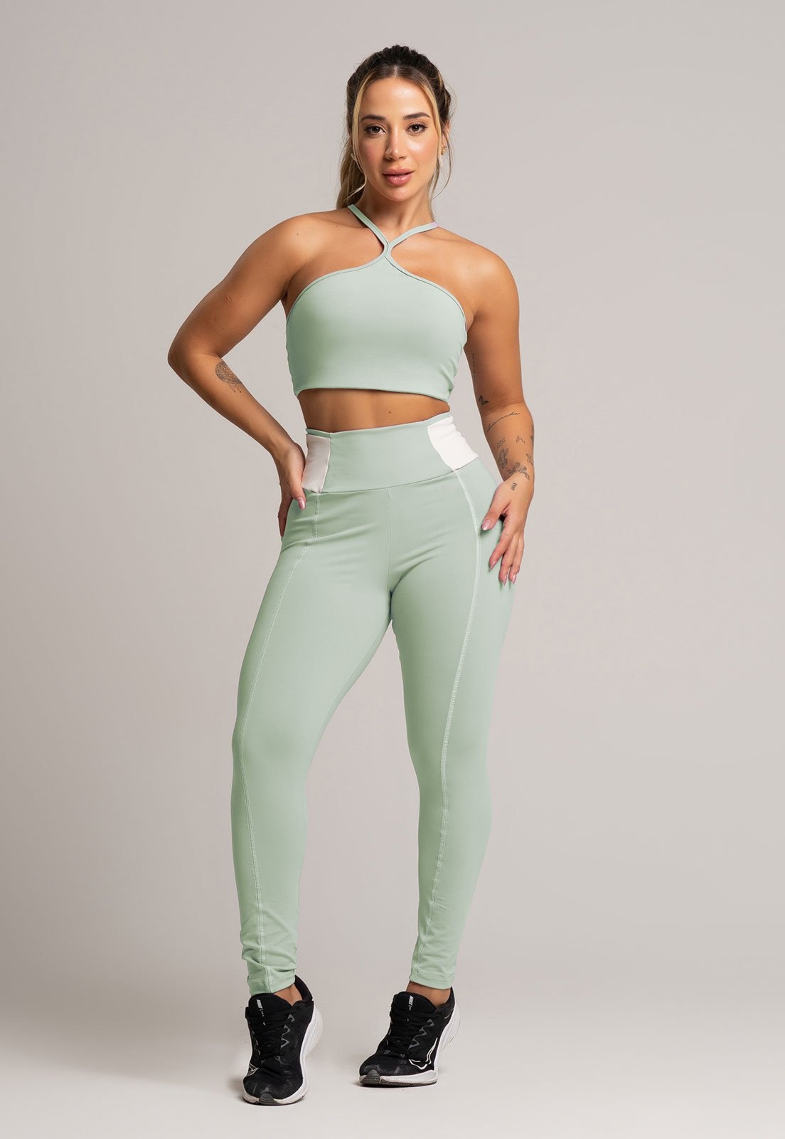 Imagem principal Calça Legging MVB Modas Cós Off White Cintura Alta Feminina Poliamida Pistache Mvb Modas verde/verde oliva white