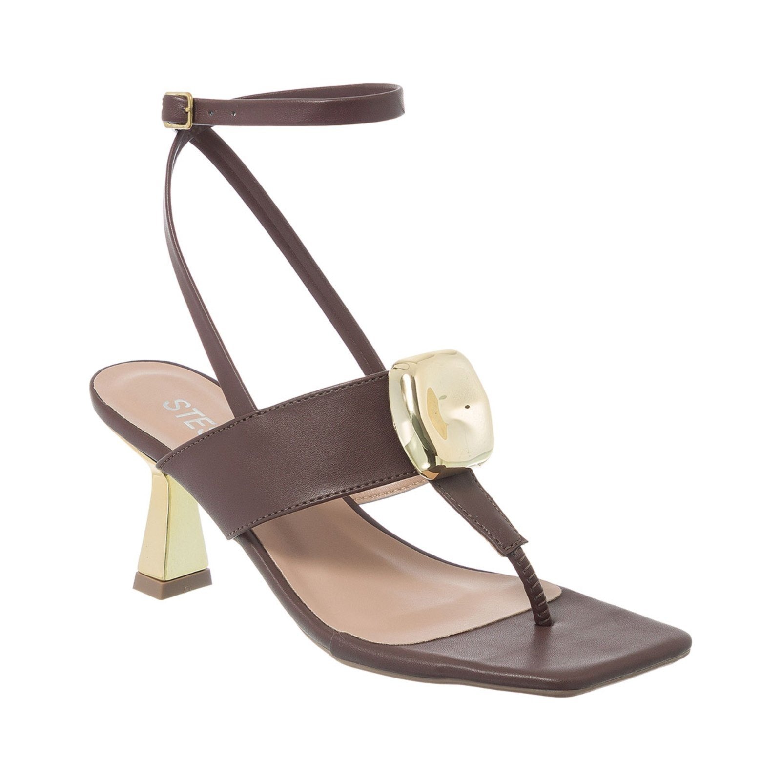 Imagem principal Sandália Feminina Stessy Shoes Salto Taça Baixo Enfeite Bloco Casual Luxo Marrom Stessy Shoes preto