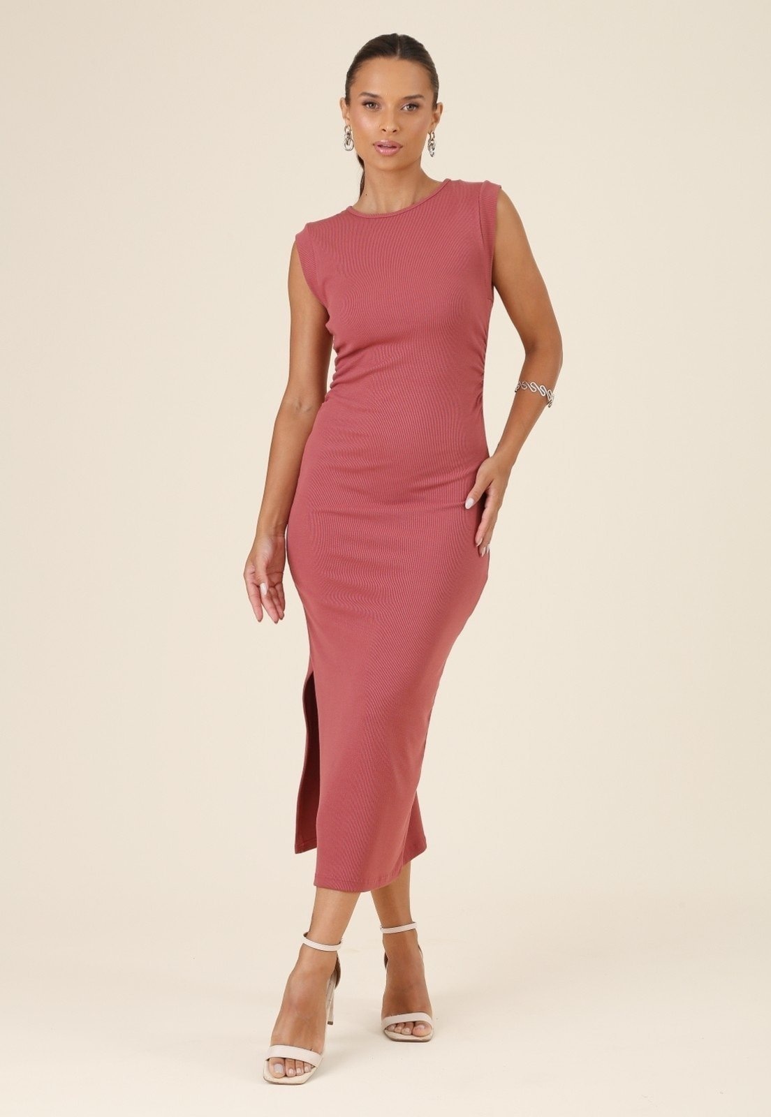 Imagem principal Vestido Midi Pop Me Em Malha Canelada Manga Muscle Tee Blush Pop Me rosa