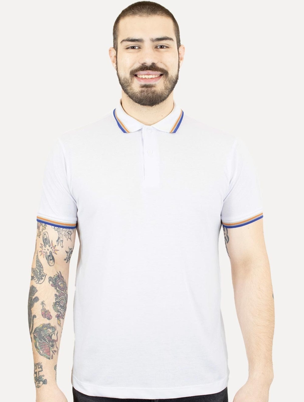 Imagem principal Polo Colcci Masculina Piquet Detalhe Listras Branca Colcci branco