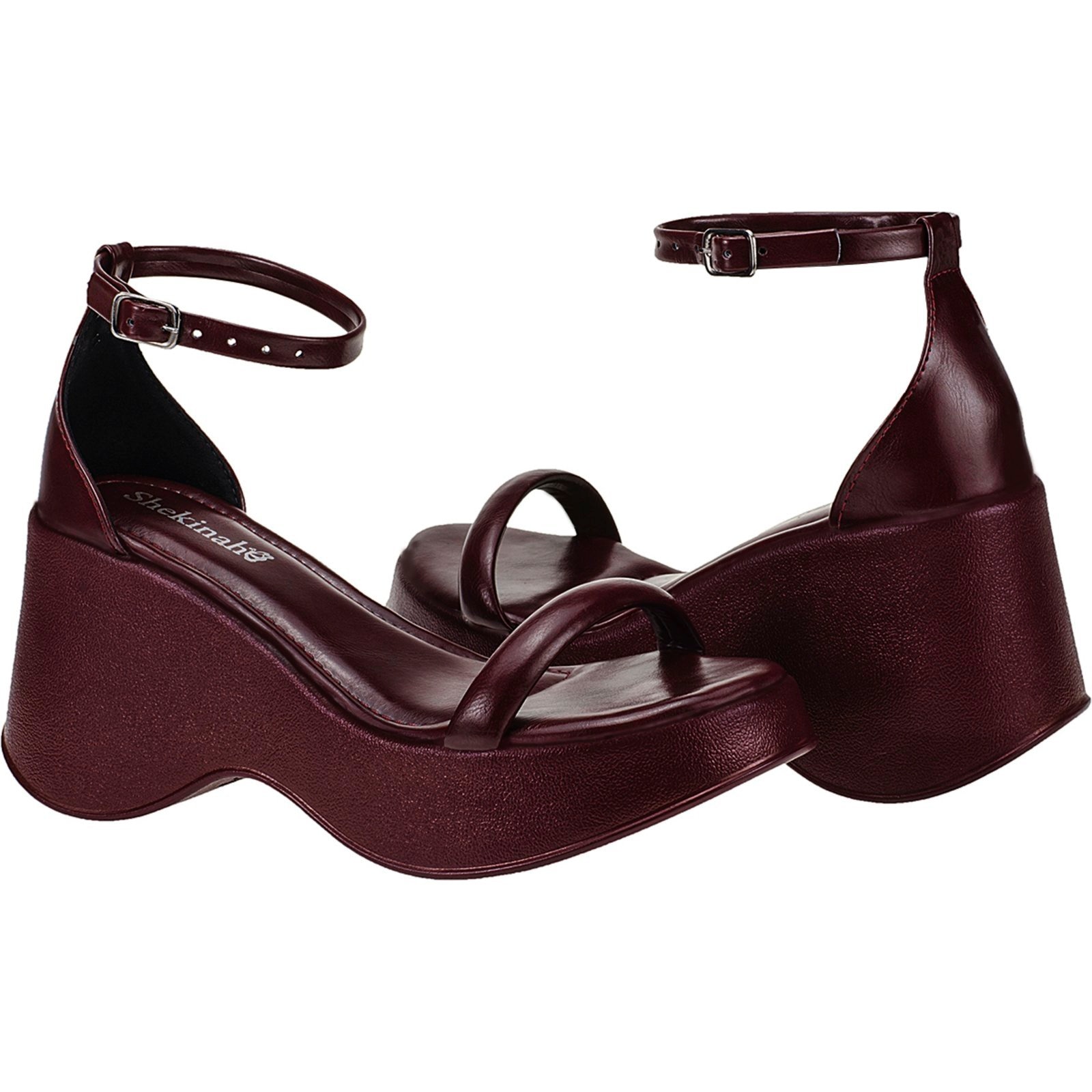 Imagem principal Sandália Feminina Plataforma Anabela Salto Alto Shekinah Confortável Fashion Marsala Shekinah bordô