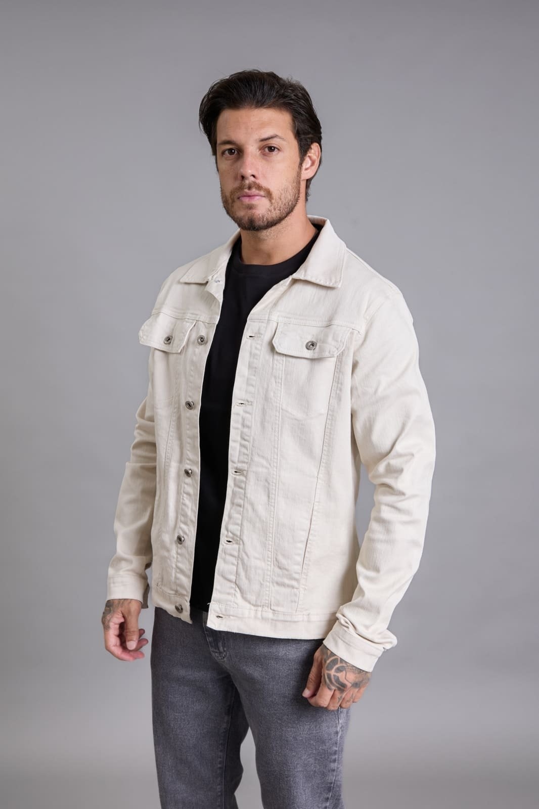 Imagem principal Jaqueta Sarja Tradicional Masculina Color Com Bolsos Dialogo Areia Dialogo Jeans bege