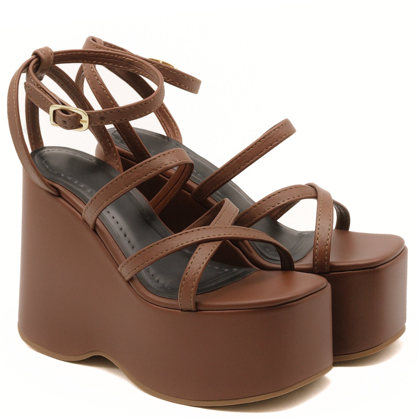 Imagem principal Sandália Feminina Anabela Com Tiras 182158 Floter Cacau Sete Sales Flor da Pele marrom