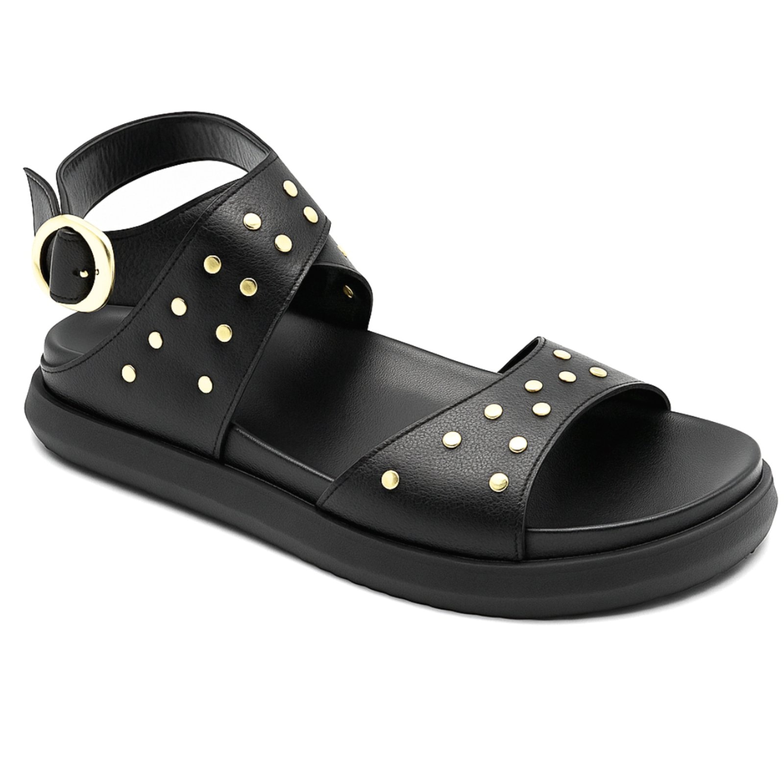 Imagem principal Papete Flatform Feminina Tiras Largas Aplique Tachas Preta 004 Hannah Footwear preto