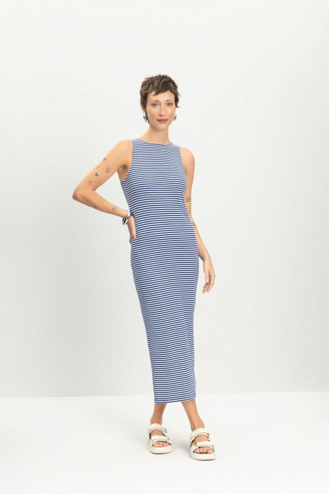 Imagem principal Vestido feminino midi fio tinto Essendi édio Essendi azul