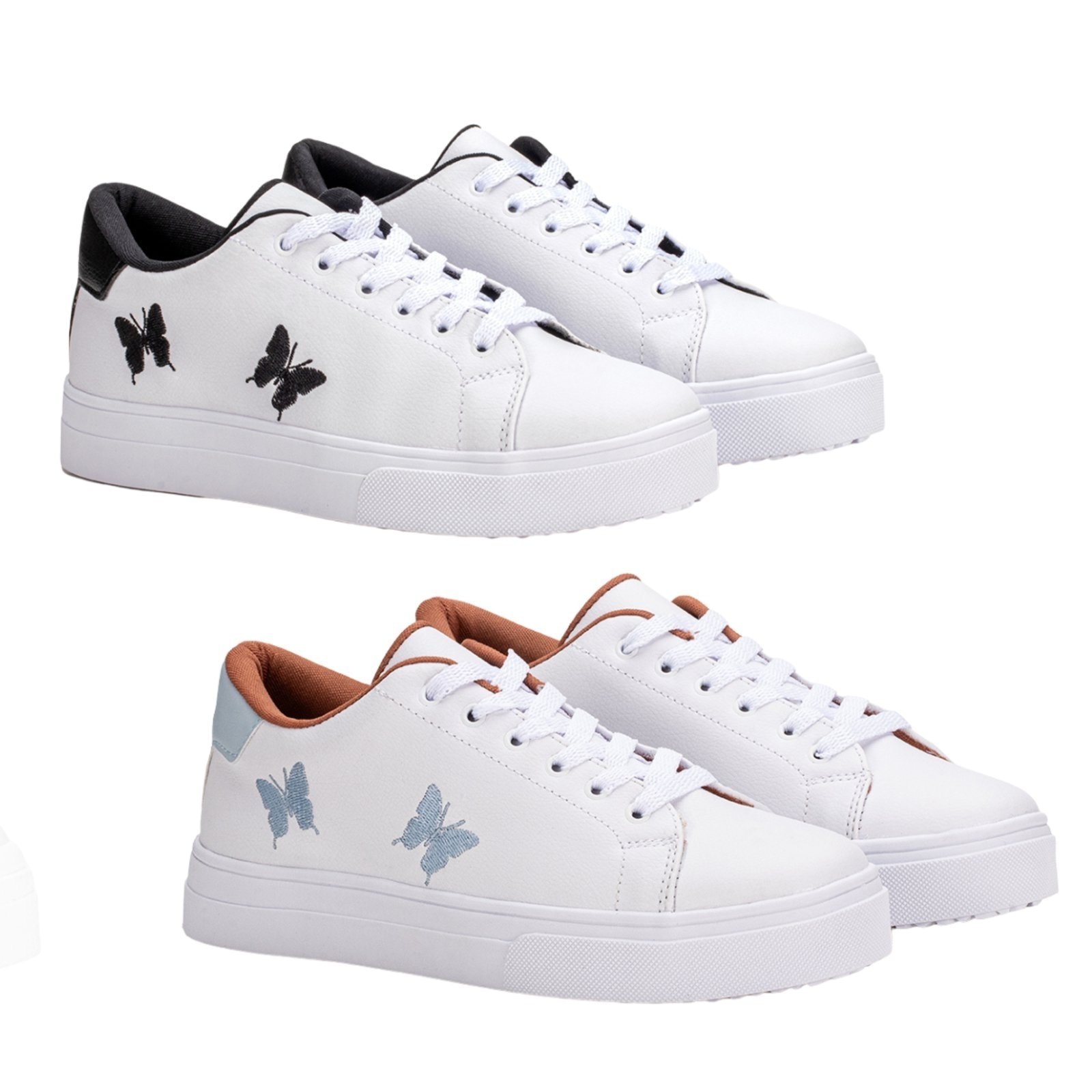 Imagem principal Kit 2 Pares Tenis Feminino Casual Borboleta Preto+ Estilo Shoes azul/preto azul