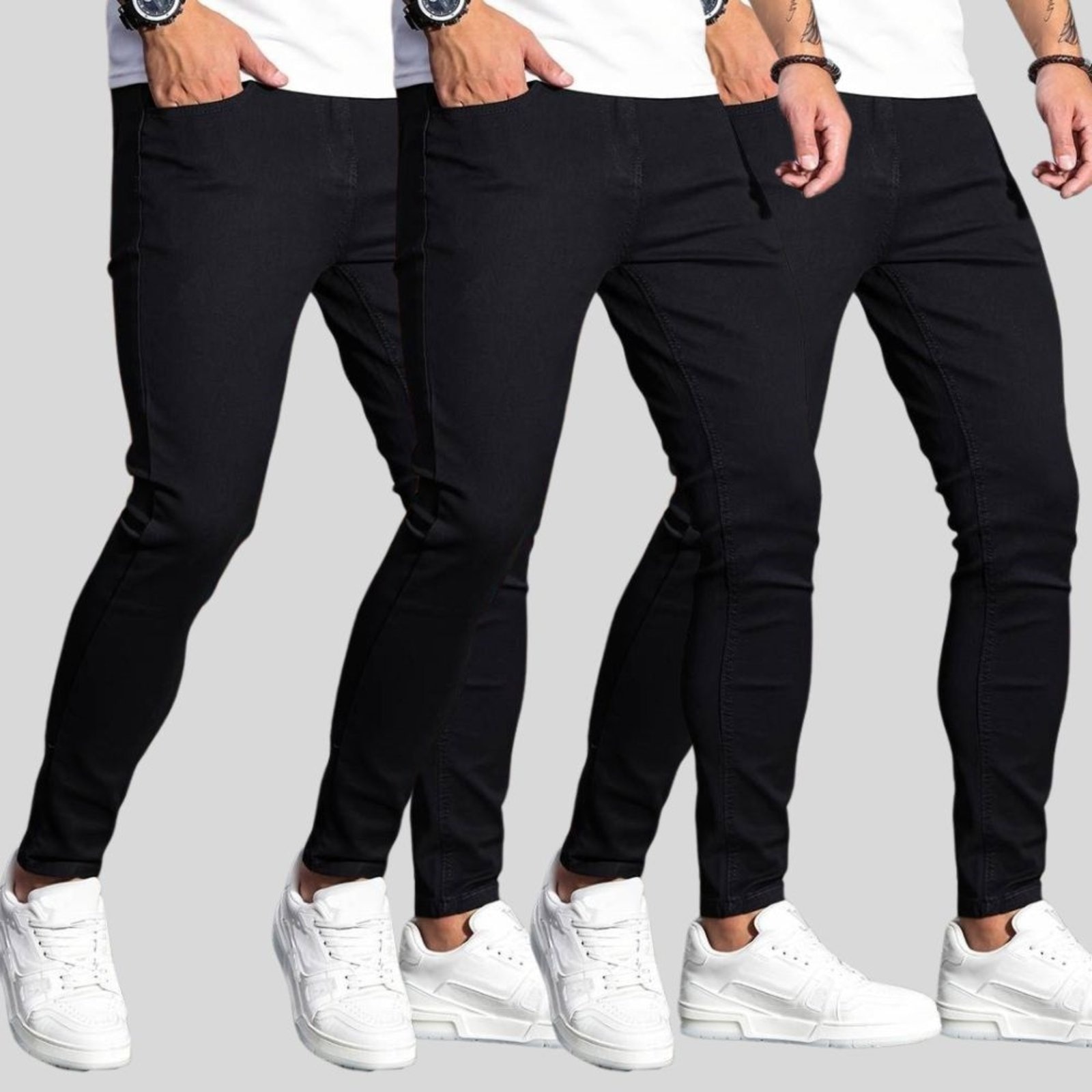 Imagem principal Kit 3 Calça Jeans Masculina Preta Skinny Premium com Elastano e Costura Reforçada Preta TEX JEANS preto