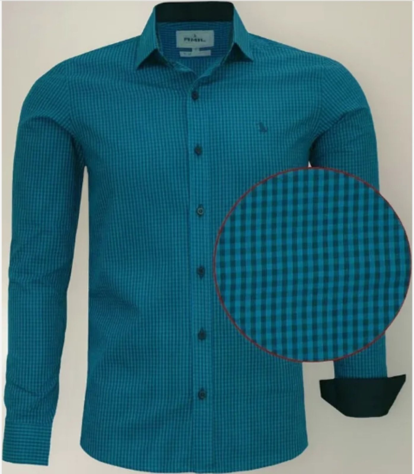 Imagem principal Camisa Social Amil Slim Buzz Algodão Micro Xadrez Manga Longa Luxo Cor14 Amil verde