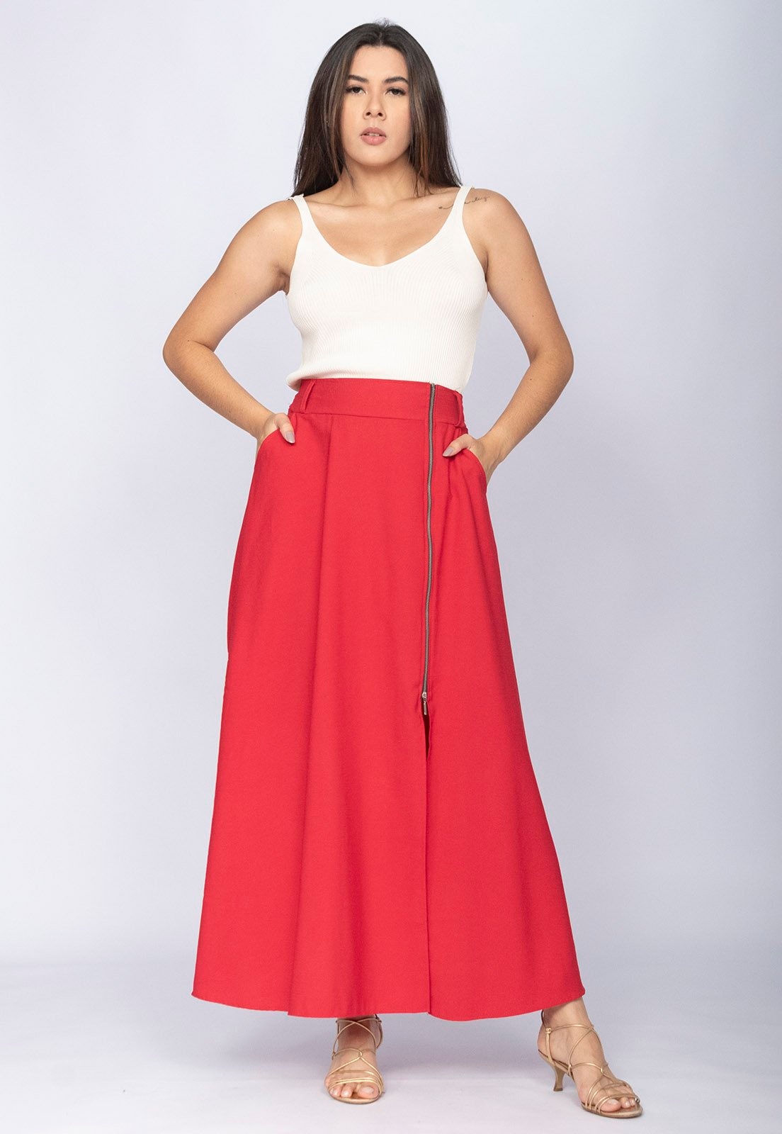 Imagem principal Saia Amazônia Vital Midi com Zíper vivo Amazonia Vital vermelho