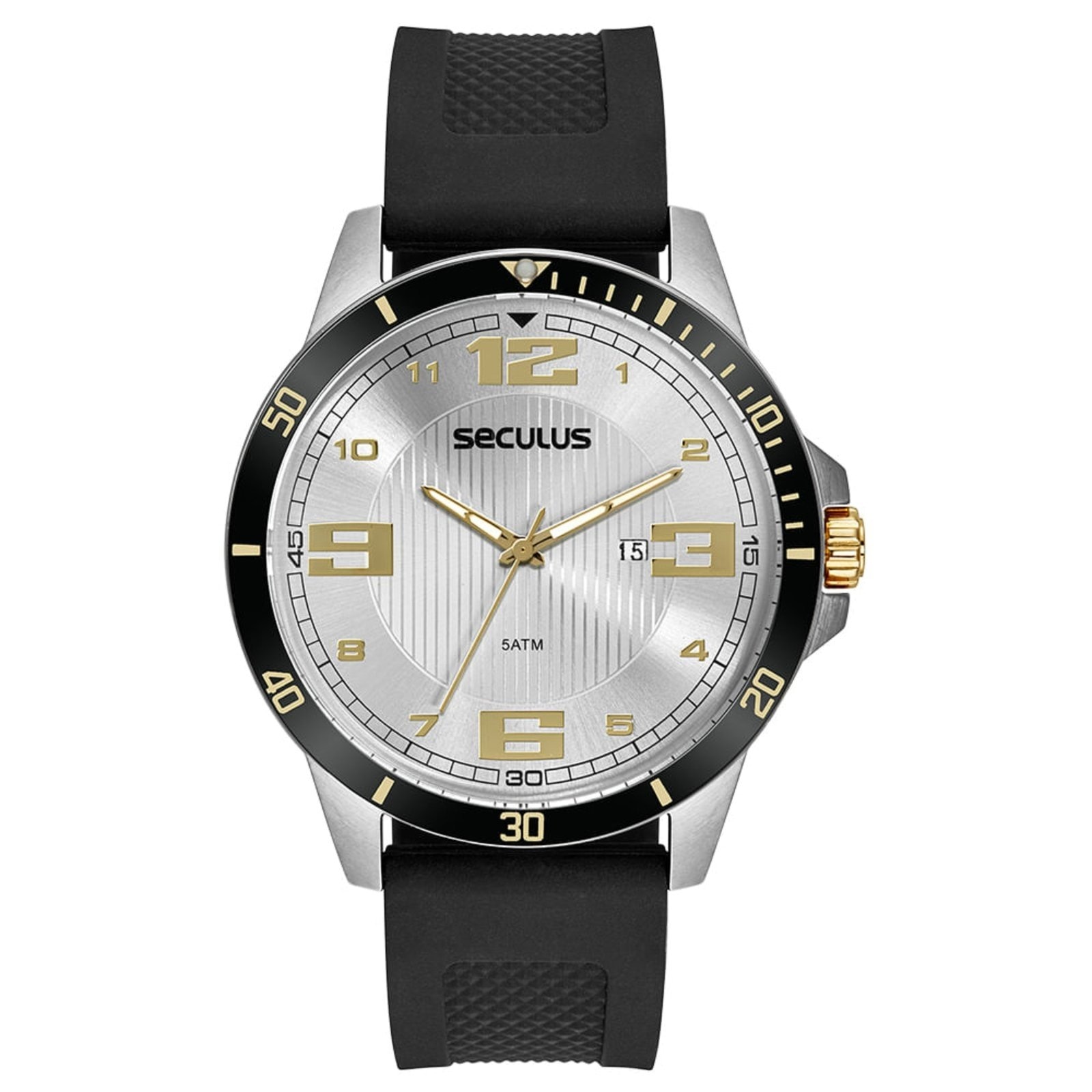 Imagem principal Relógio Masculino Esportivo Robusto Silicone Prata Seculus preto