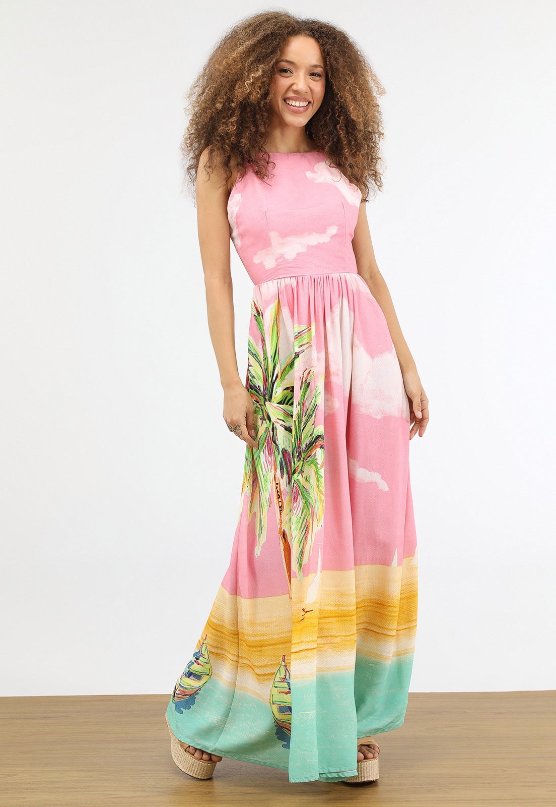 Imagem principal Vestido Feminino FARM Longo Estampa Tropical FARM rosa