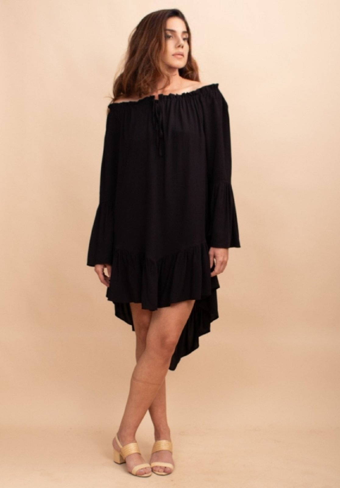 Imagem principal Vestido Curto Viscose Com Babados Amazonia Vital preto