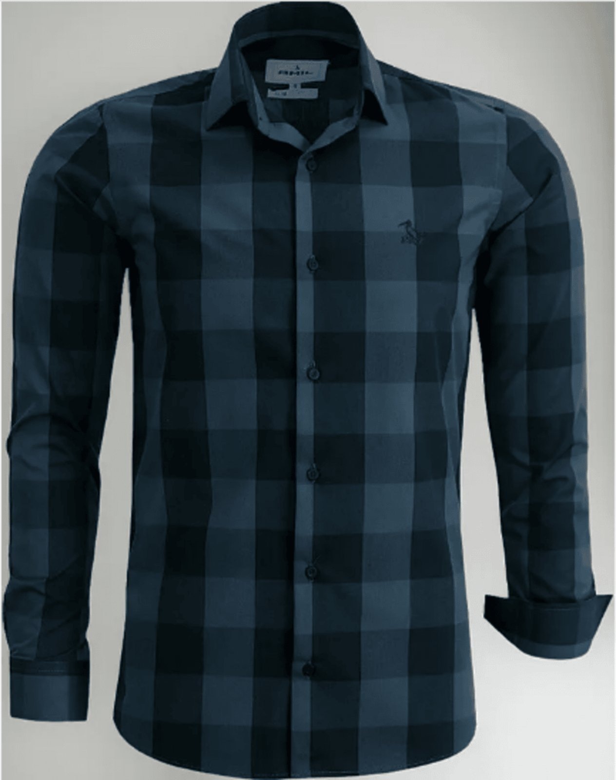 Imagem principal Camisa Masculina Amil Slim Xadrez Aston Algodão Manga longa Luxo Chumbo Amil cinza