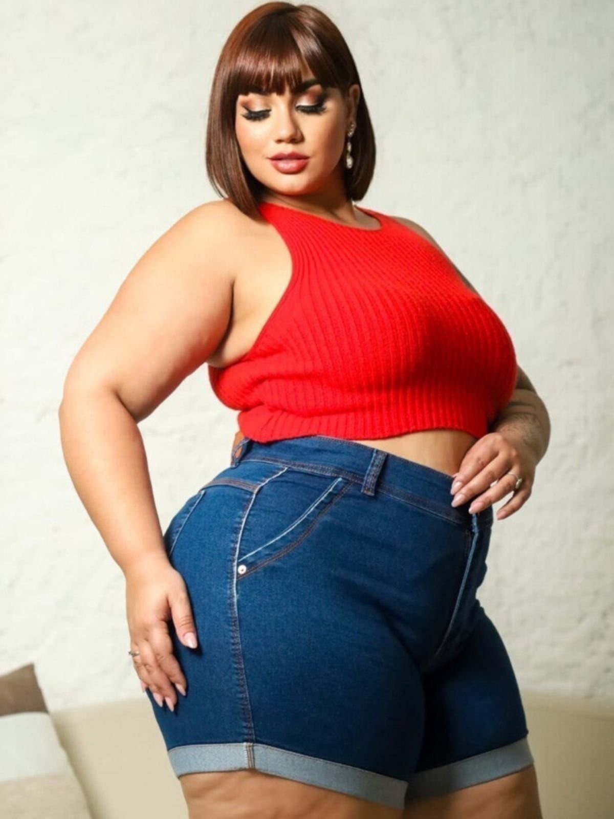 Imagem principal Short Donna De Paula Jeans Feminino Plus Size Com Elastano Cintura Alta Empina Bumbum Donna de Paula azul