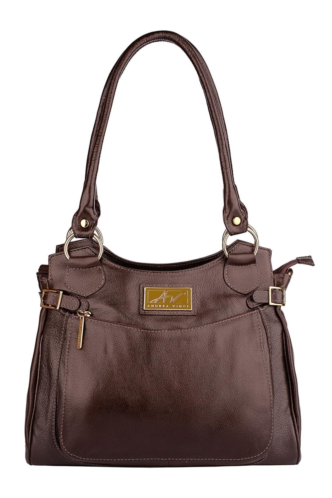 Imagem principal Bolsa grande de couro liso Lúcia Andrea Vinci marrom