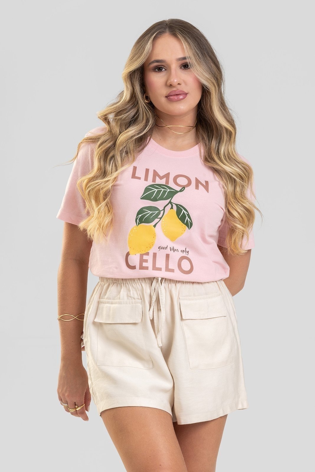 Imagem principal Camiseta Feminina Cianitas Estampa Limão Good Vibes Cianitas marrom