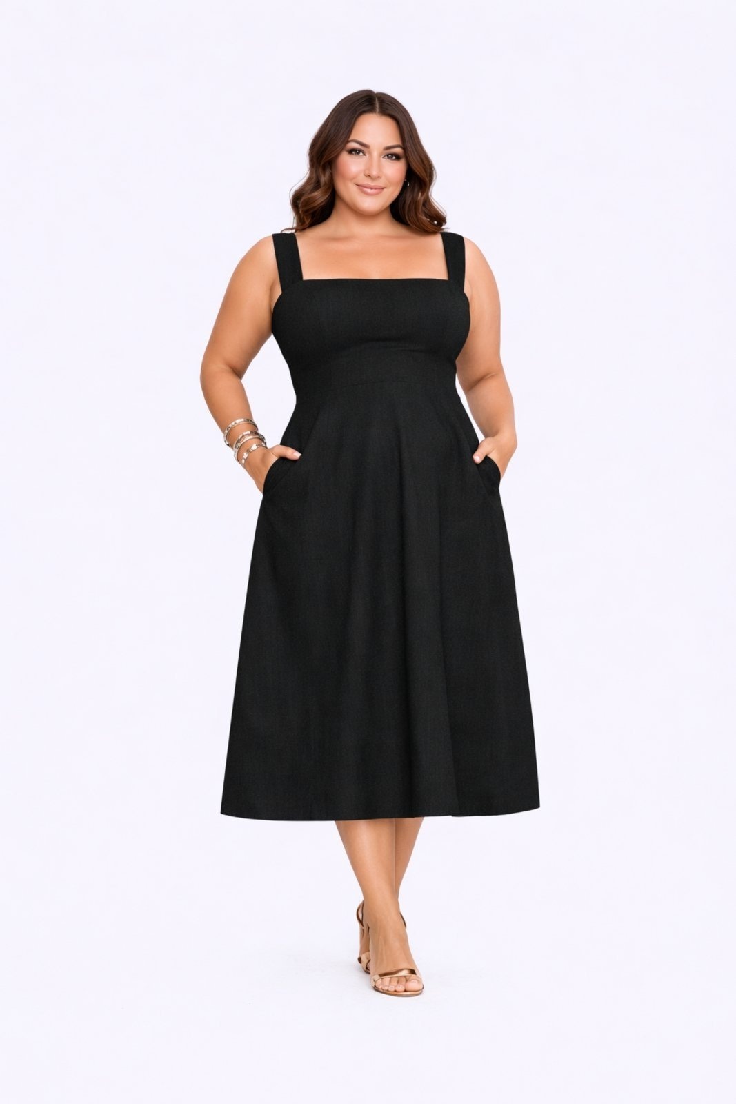 Imagem principal Vestido Midi Plus Size D Bell Outlet Fashion Alça D BELL OUTLET FASHION preto