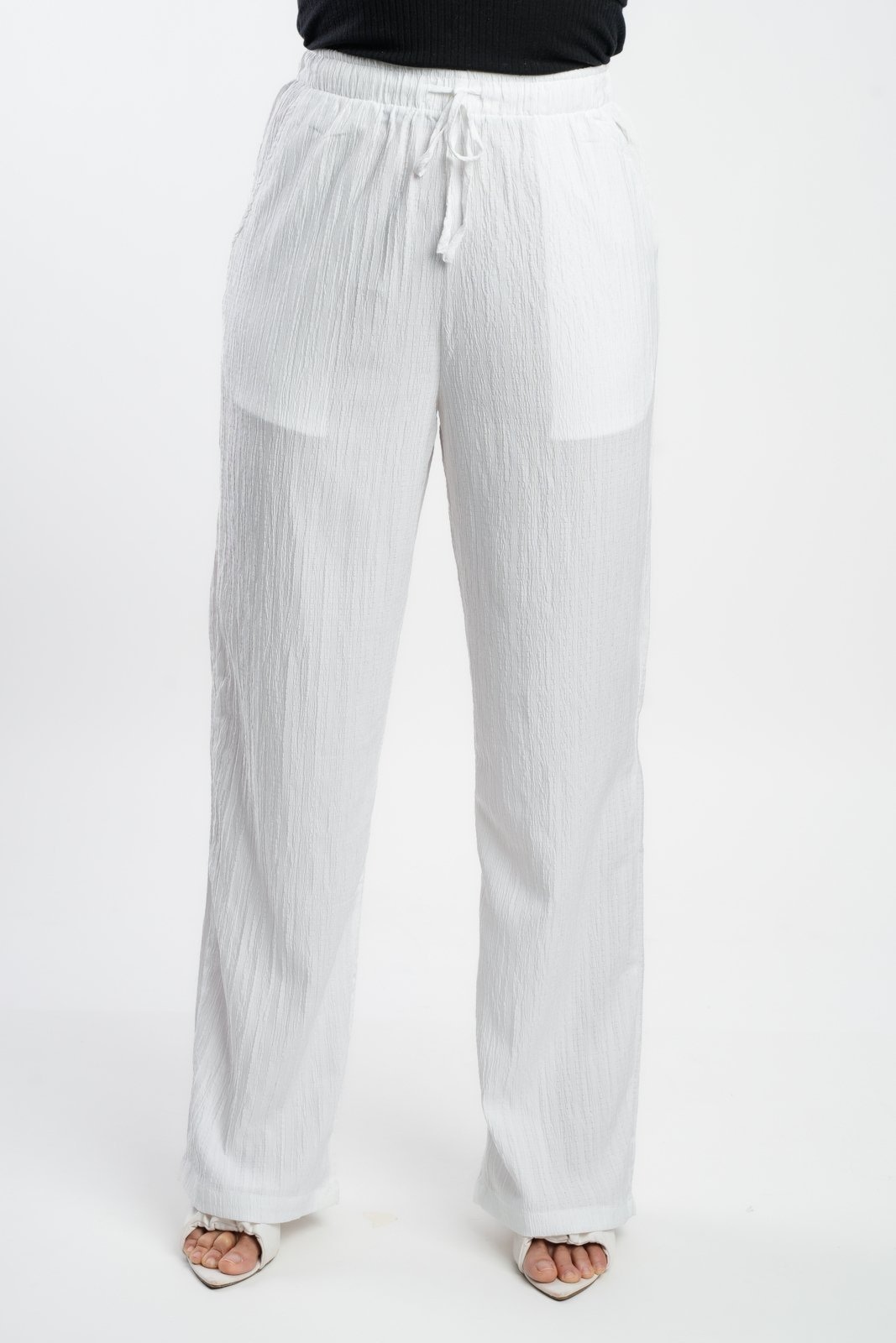 Imagem principal Calça Feminina Sh Fashion Pantalona Em Poliester Cintura Alta Cor Off White SH FASHION branco white