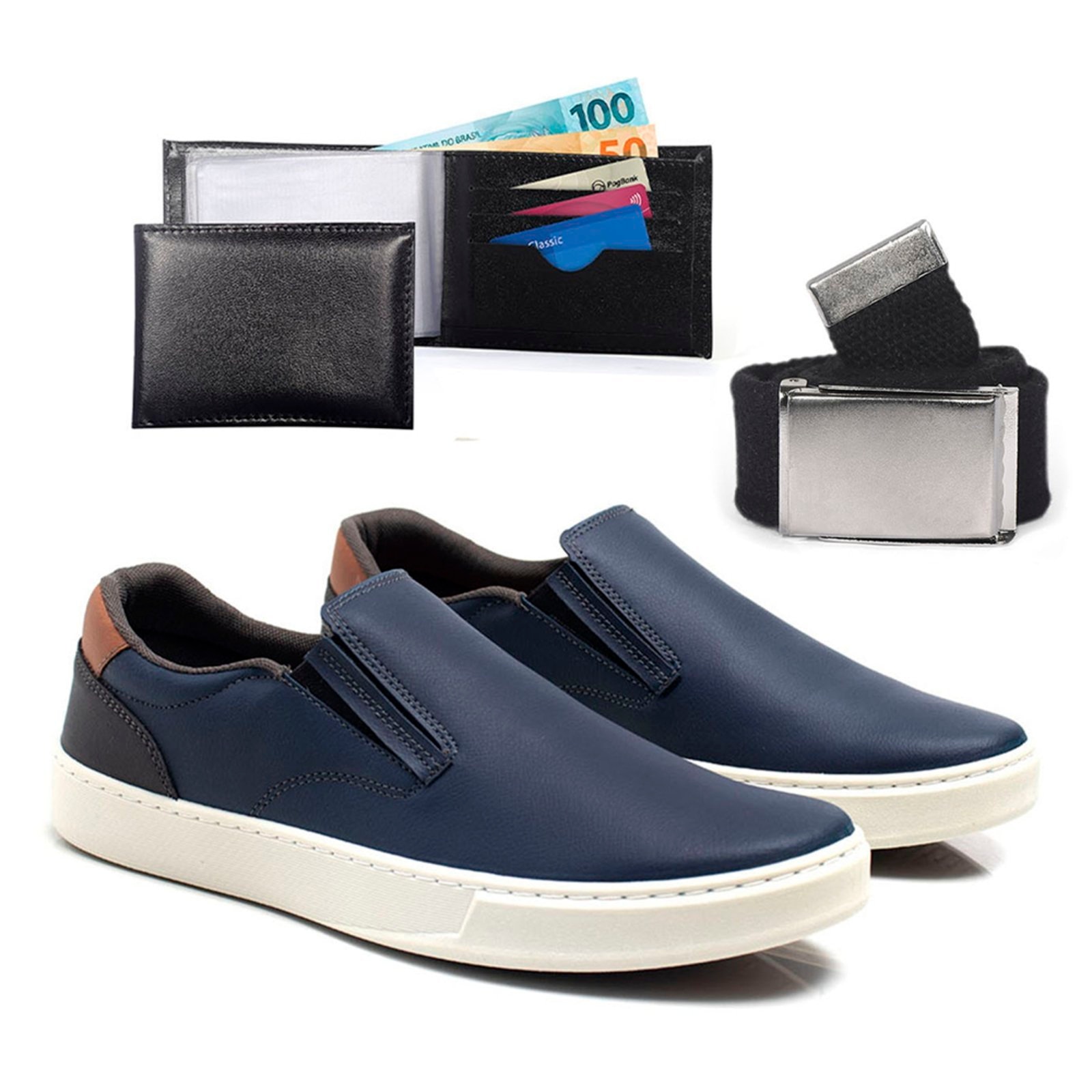 Imagem principal Tenis Casual Masculino Slip On Com Carteira E Cinto Confortavel Bredeni Sapatenis Dia A Dia Iate BREDENI azul marinho