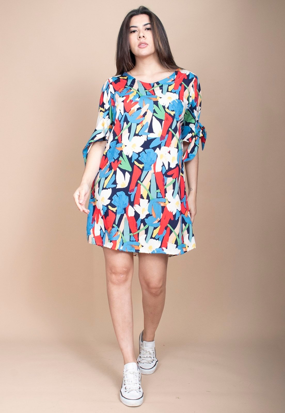 Imagem principal Vestido Curto Cabanafree Plano Estampa Floresce Cabanafree estampado/laranja/roxo/verde