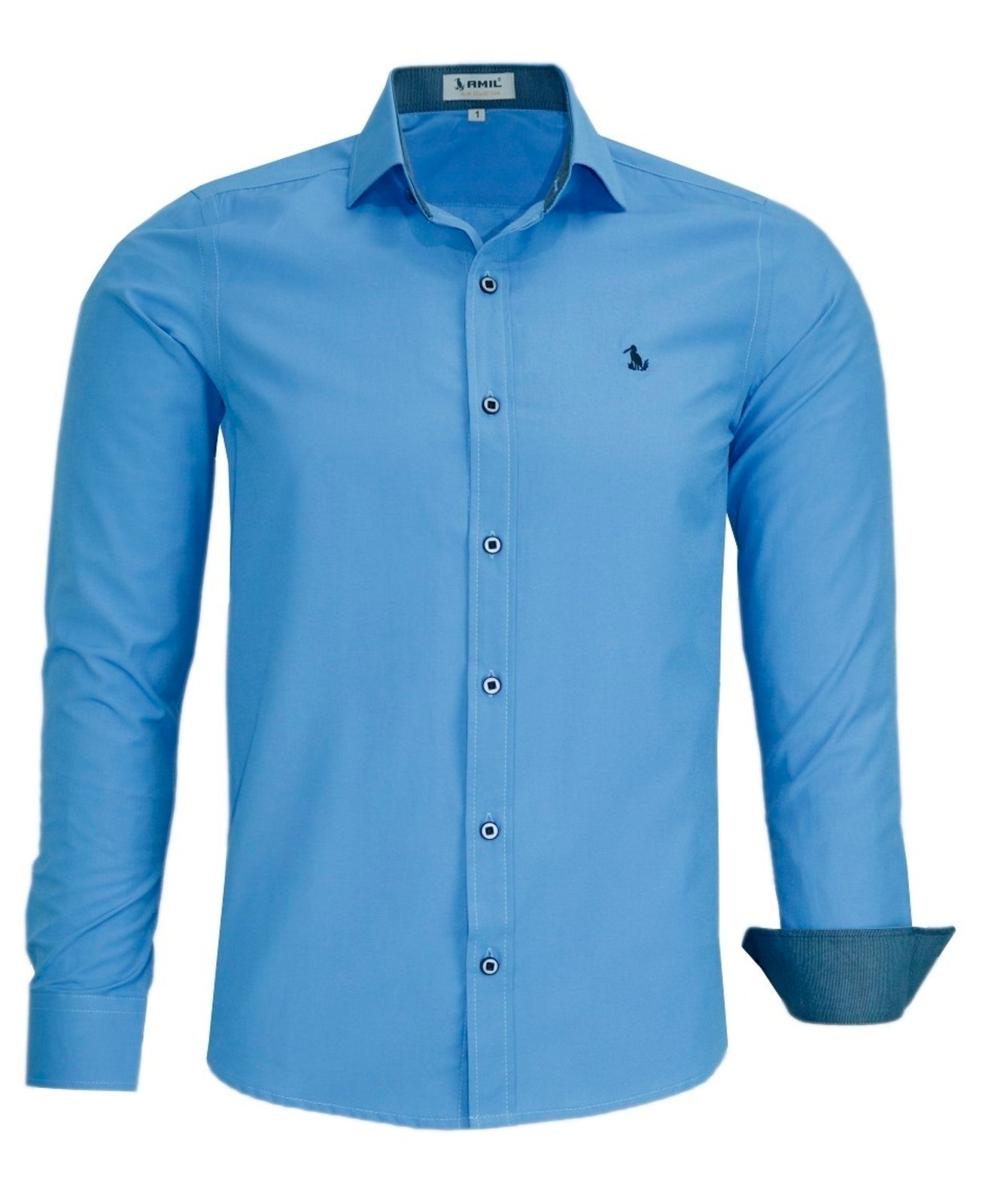 Imagem principal Camisa Social Amil Slim Yondu Misto Macia Fácil de Passar Manga Longa Luxo médio Amil azul