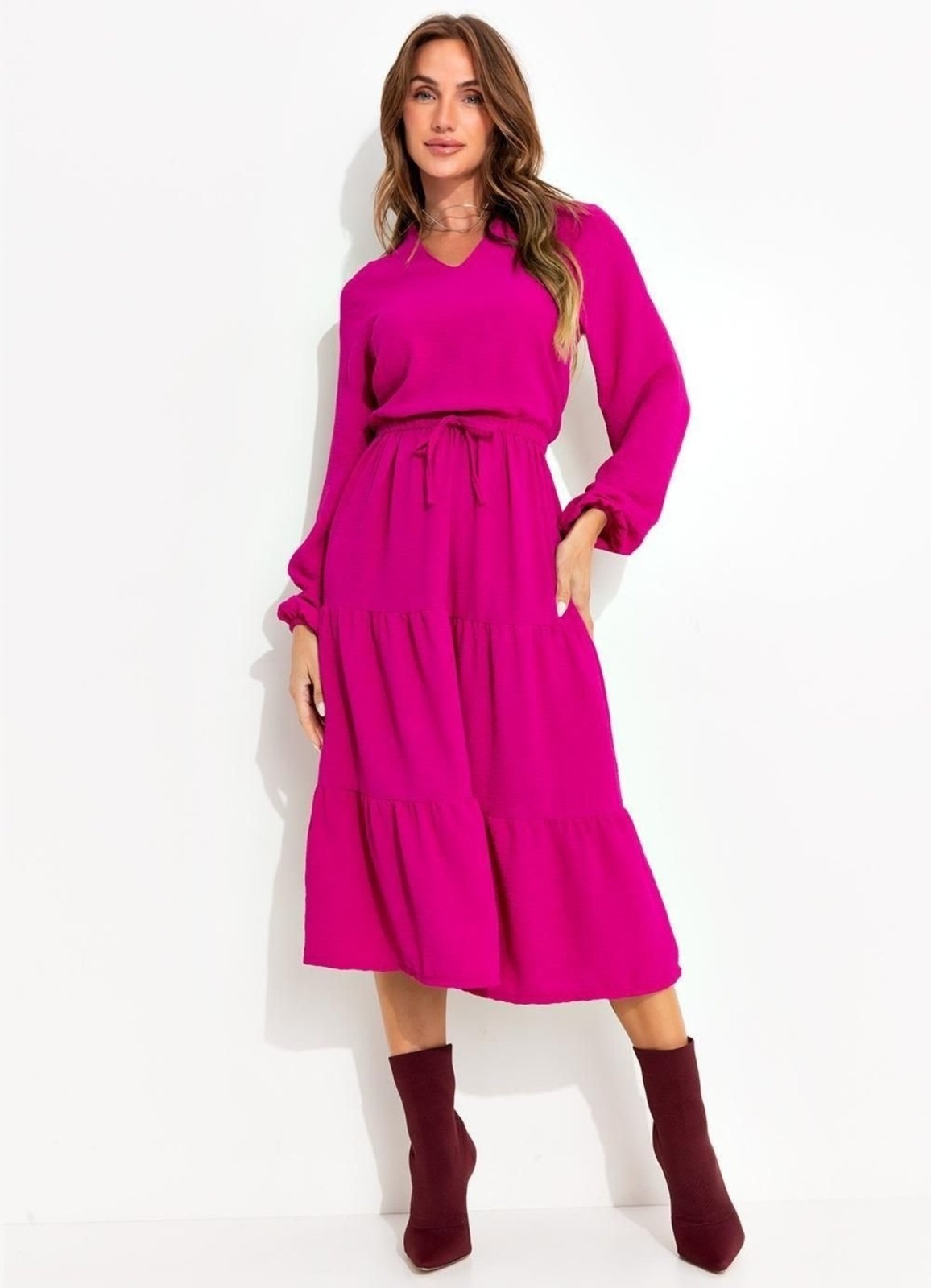 Imagem principal Vestido Crepe Plano Fúcsia Colorido Quintess rosa