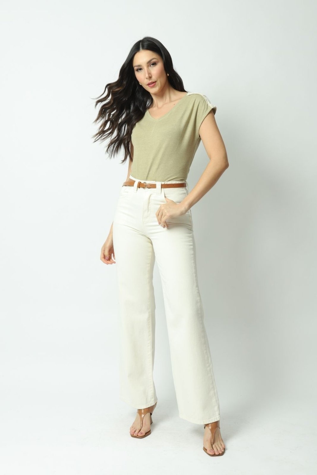 Imagem principal Calça Sarja Reta Creme Gazzy bege